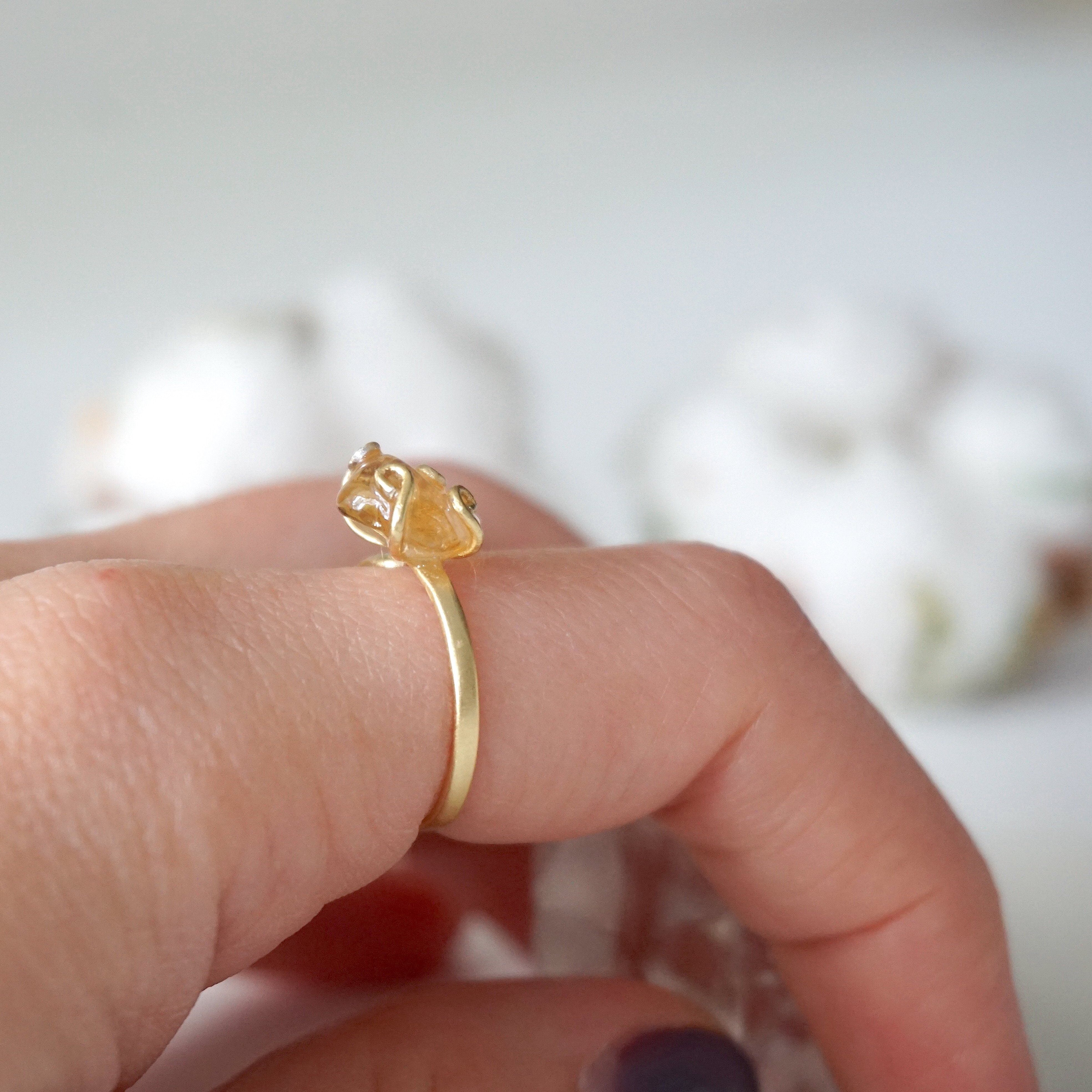 14K Gold Vermeil Raw Citrine Adjustable Ring for Women – Boho Chic Jewelry for Everyday Wear & Special Occasions
