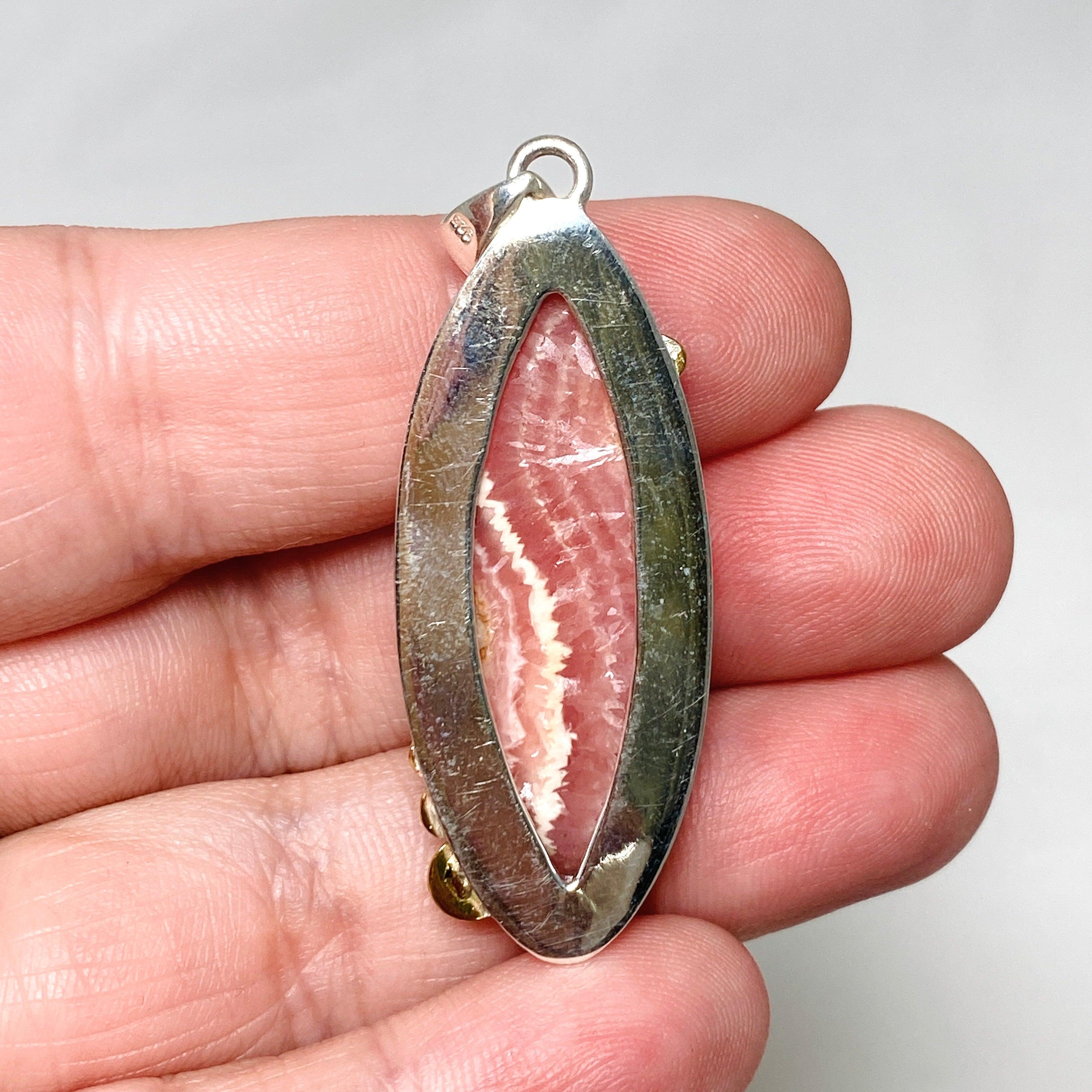 Rhodochrosite Marquise Pendant Necklace with Brass Accents KPGJ4332 - Elegant Jewelry for Women, Perfect for Parties, Weddings & Special Occasions