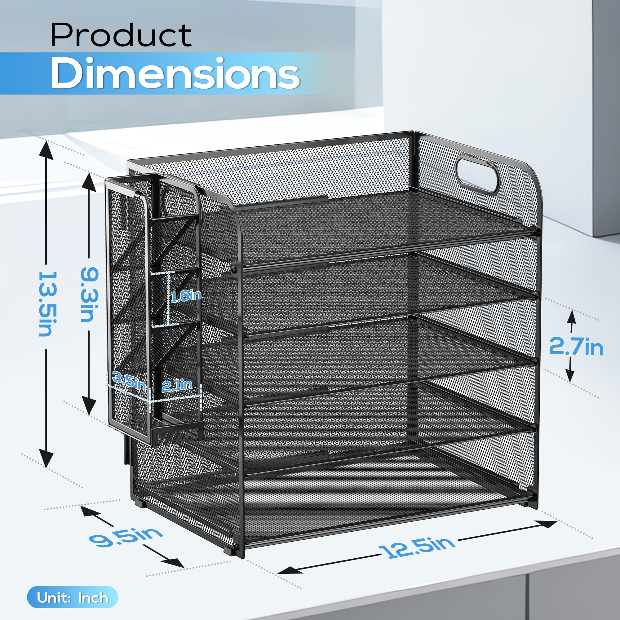 5 Tier Desk Organizer with Handle & Removable Pen Holders - Black Office Supplies for Home & Office Organization, Perfect for Desk Accessories, School Supplies, and Workspace Storage