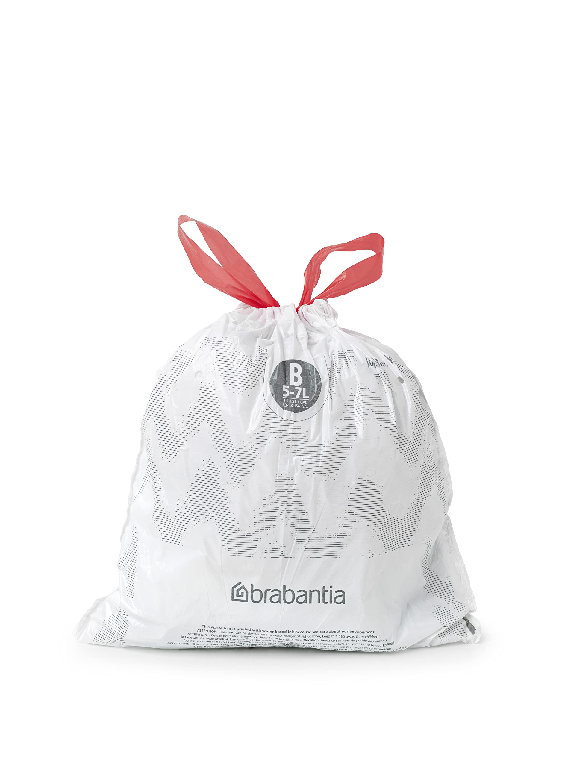 Brabantia PerfectFit Trash Bags Size B 1.3 Gallon - Thick Plastic Trash Can Liners with Drawstring Handles (40 Count) - Ideal for Small Bathroom, Office, or Bedroom Waste Bins