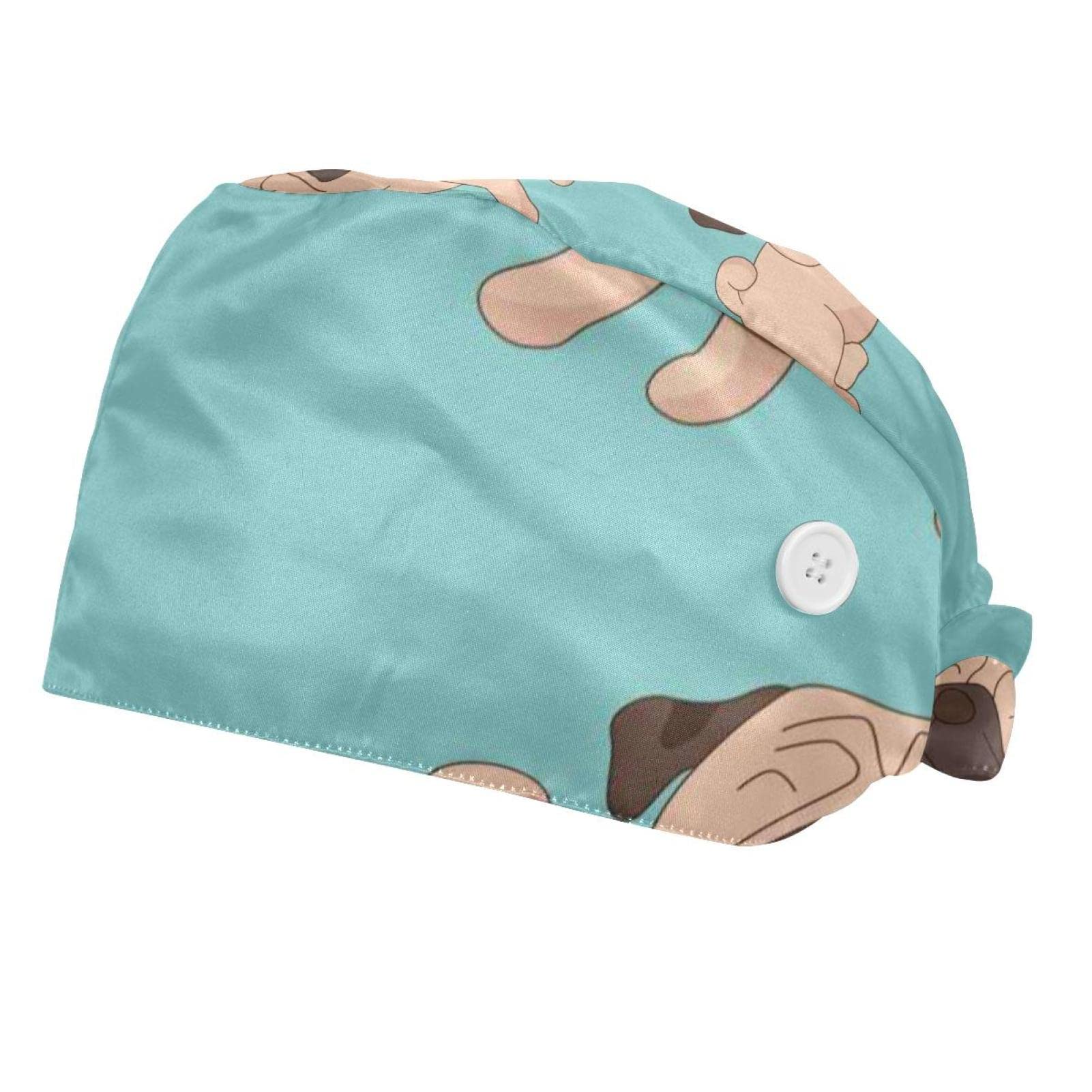 2 Pack Adjustable Bouffant Hats with Buttons & Sweatband - Tie Back Working Caps for Women & Men - Colorful Animal Print Design - Perfect for Hospitals, Labs, Food Service & Hair Salons