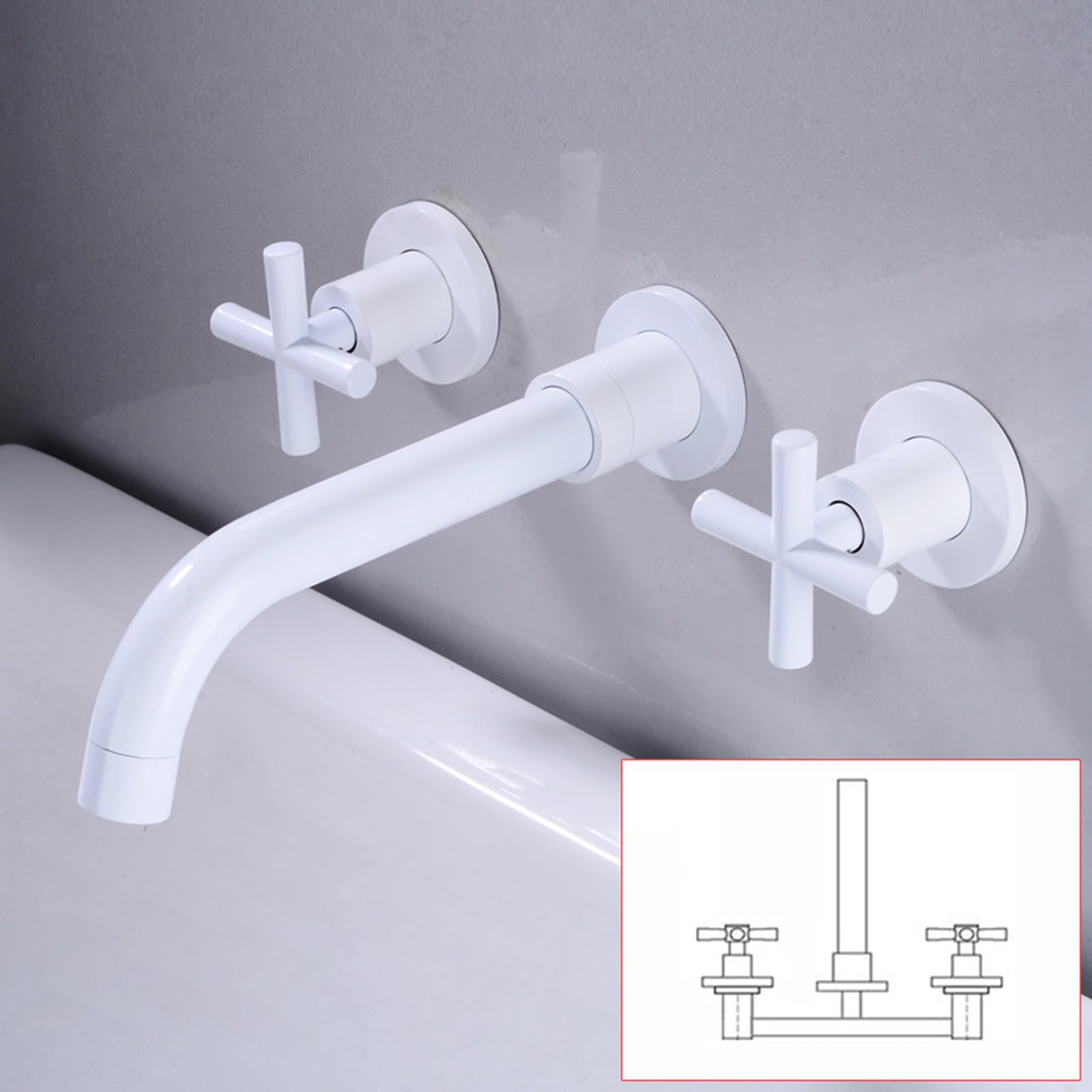 Antique Brass Wall-Mounted Basin Mixer Tap - One-Piece Swivel Bathroom Sink Faucet by XIAOXSIO in White - Perfect for Vintage & Farmhouse Style Bathrooms