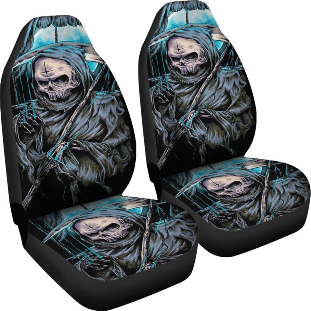 2 Pcs Gothic Skull Car Seat Covers - Premium Universal Fit for Cars, Trucks & SUVs - Black Skull Design - Perfect for Halloween, Gothic Style & Car Accessories