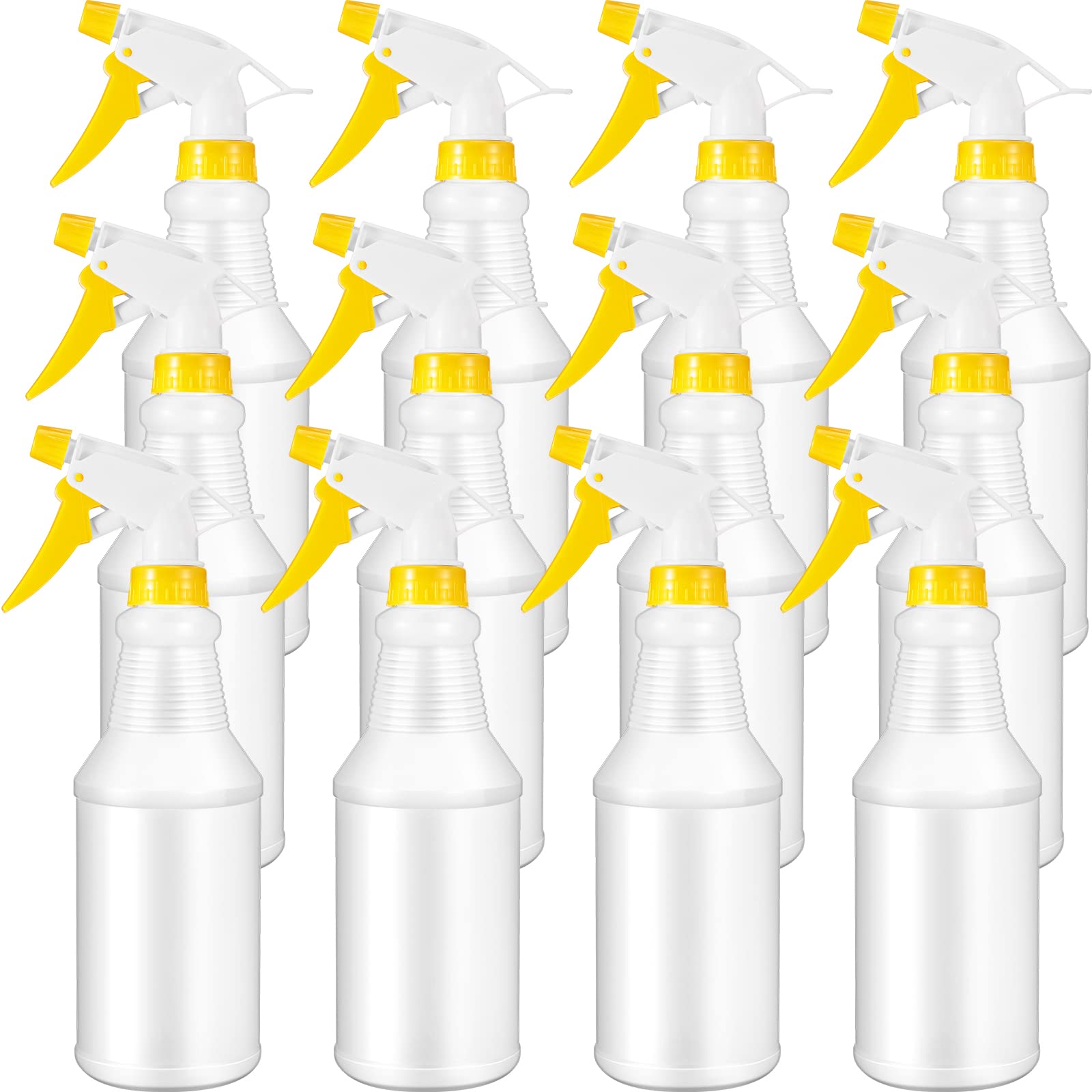 Yaomiao 12-Pack 16 oz Empty Plastic Spray Bottles – Leakproof, Refillable with Adjustable Yellow Nozzle – Perfect for Hair Care, Home Cleaning & Industrial Use (Great for DIY, Gardening & Pet Grooming)