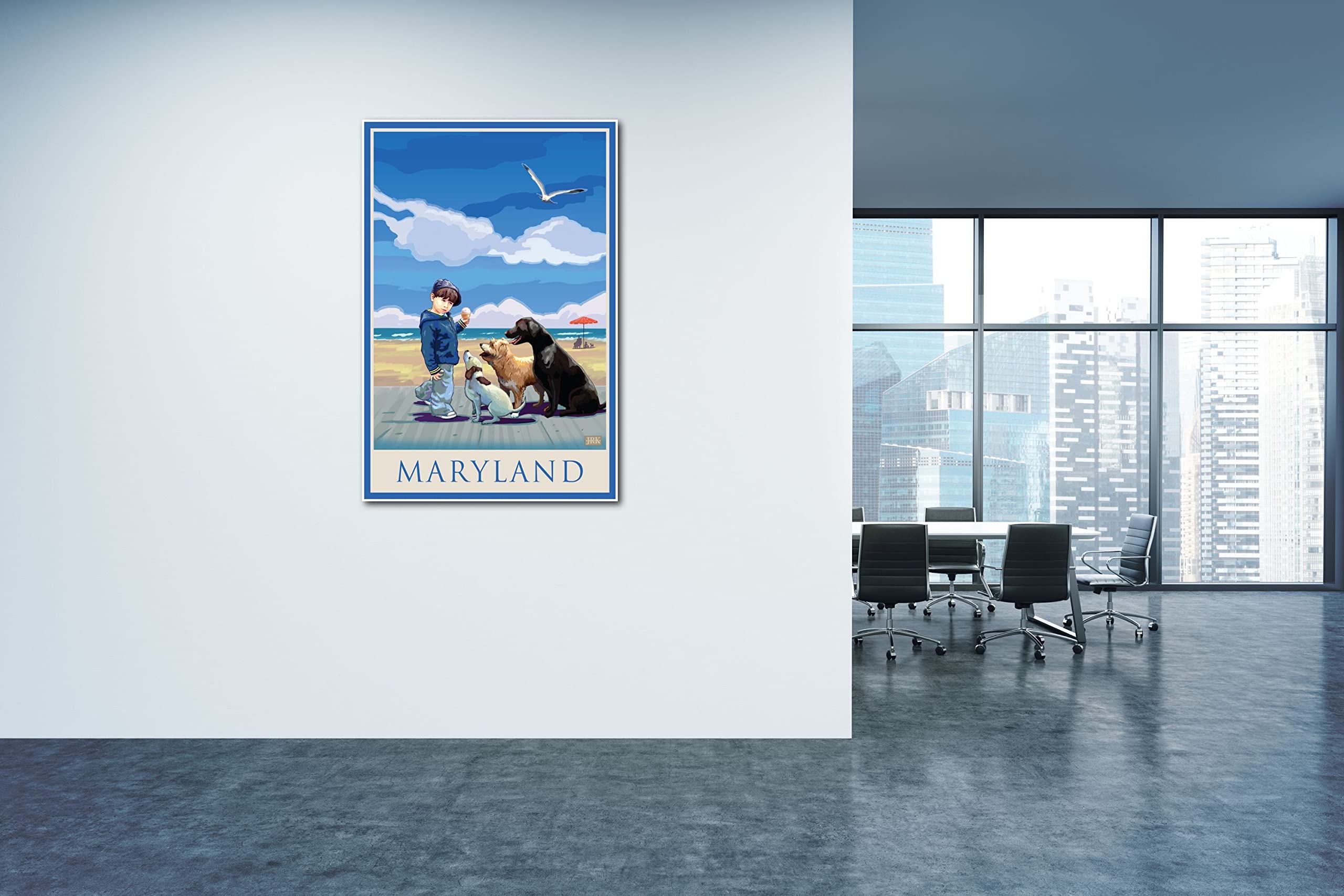 Maryland Doggie Snack Attack Giclee Art Print - 30x45 Inch Premium Canvas Wall Decor - Hand Painted by Artist Joanne Kollman - Perfect for Living Room, Bedroom & Office Decor