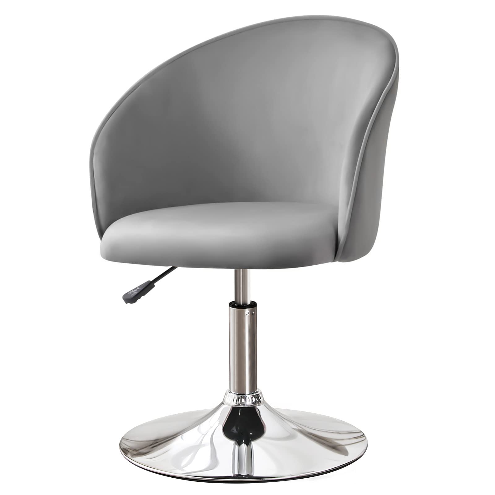 Furnimart Velvet Vanity Chair - Adjustable Height Makeup Chair with Chrome Frame, Round Swivel Accent Chair for Bedroom, Living Room & Office - Light Grey - Perfect for Dressing Tables, Beauty Stations and Home Decor