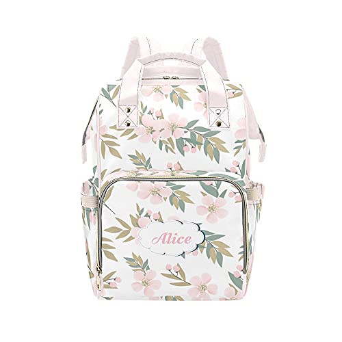 **Pink Floral Diaper Backpack for Women & Men - Large Baby Nappy Bag with Name Tag - Waterproof & Spacious Diaper Tote for Travel, Daycare, and Outings**