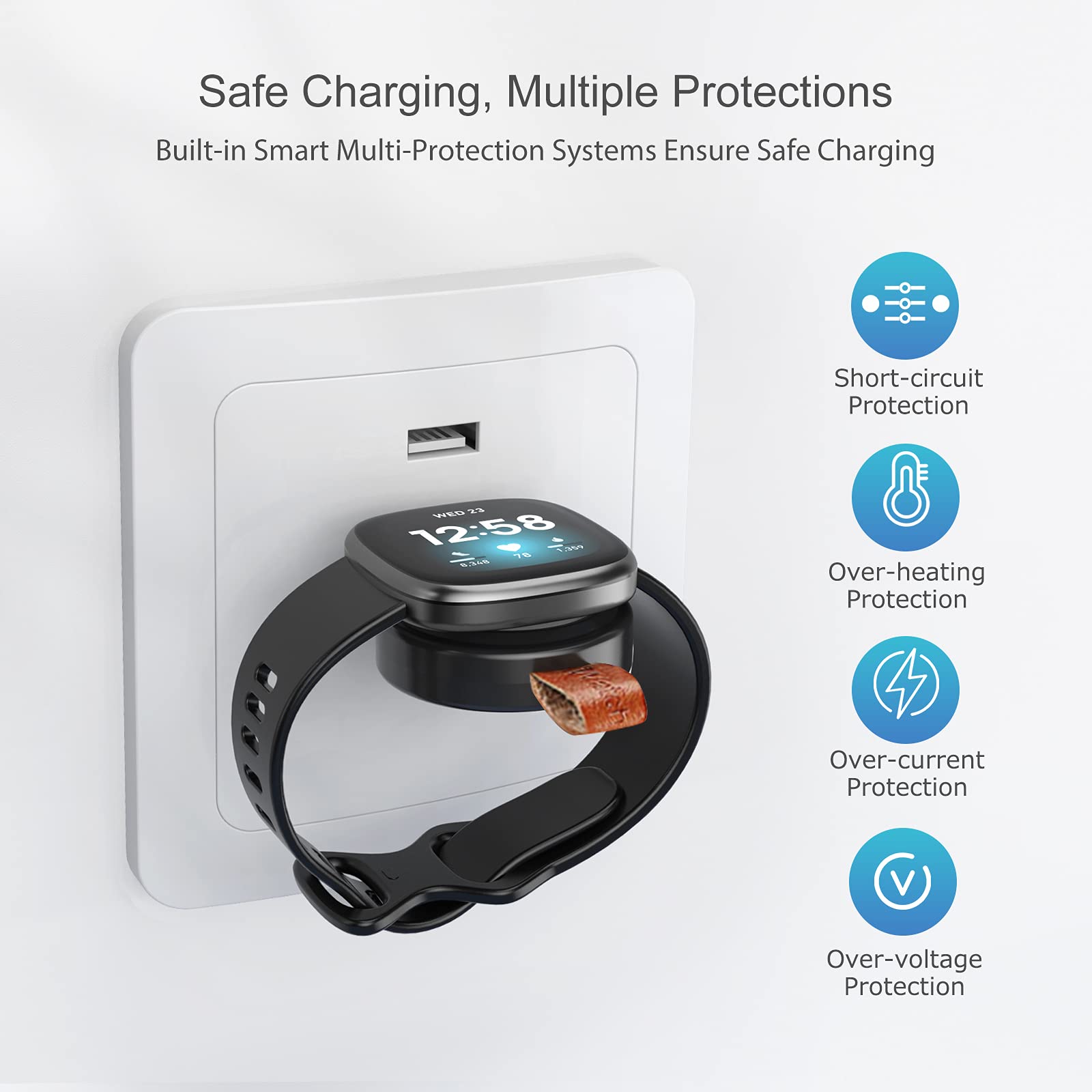 Original Fitbit Versa 3/4 & Sense/Sense 2 Magnetic Fast Charger - Portable USB Travel Charging Dock for Fitbit Smartwatch | Perfect for Home, Office & Gym Use