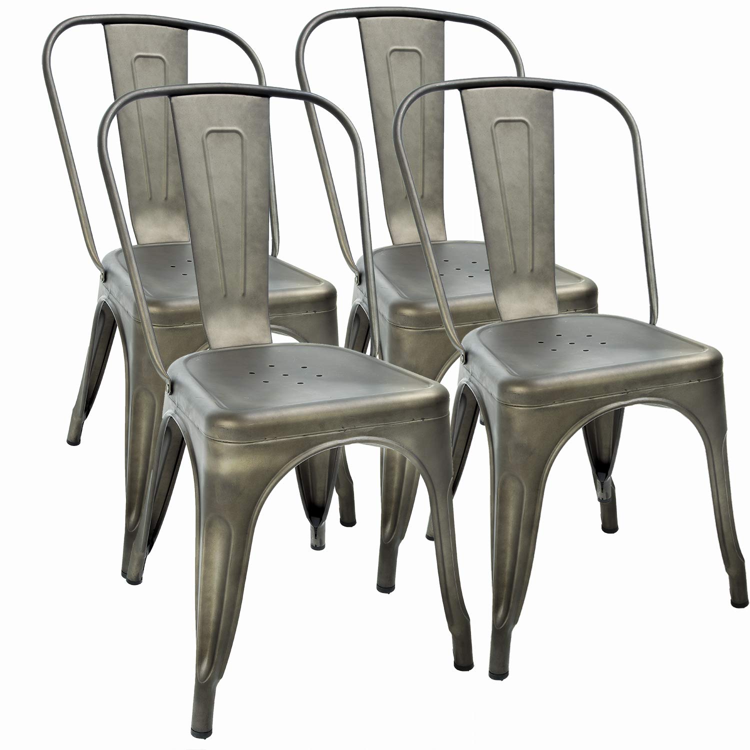 FDW Metal Dining Chairs Set of 4 - Indoor/Outdoor Stackable Patio Chairs with 18