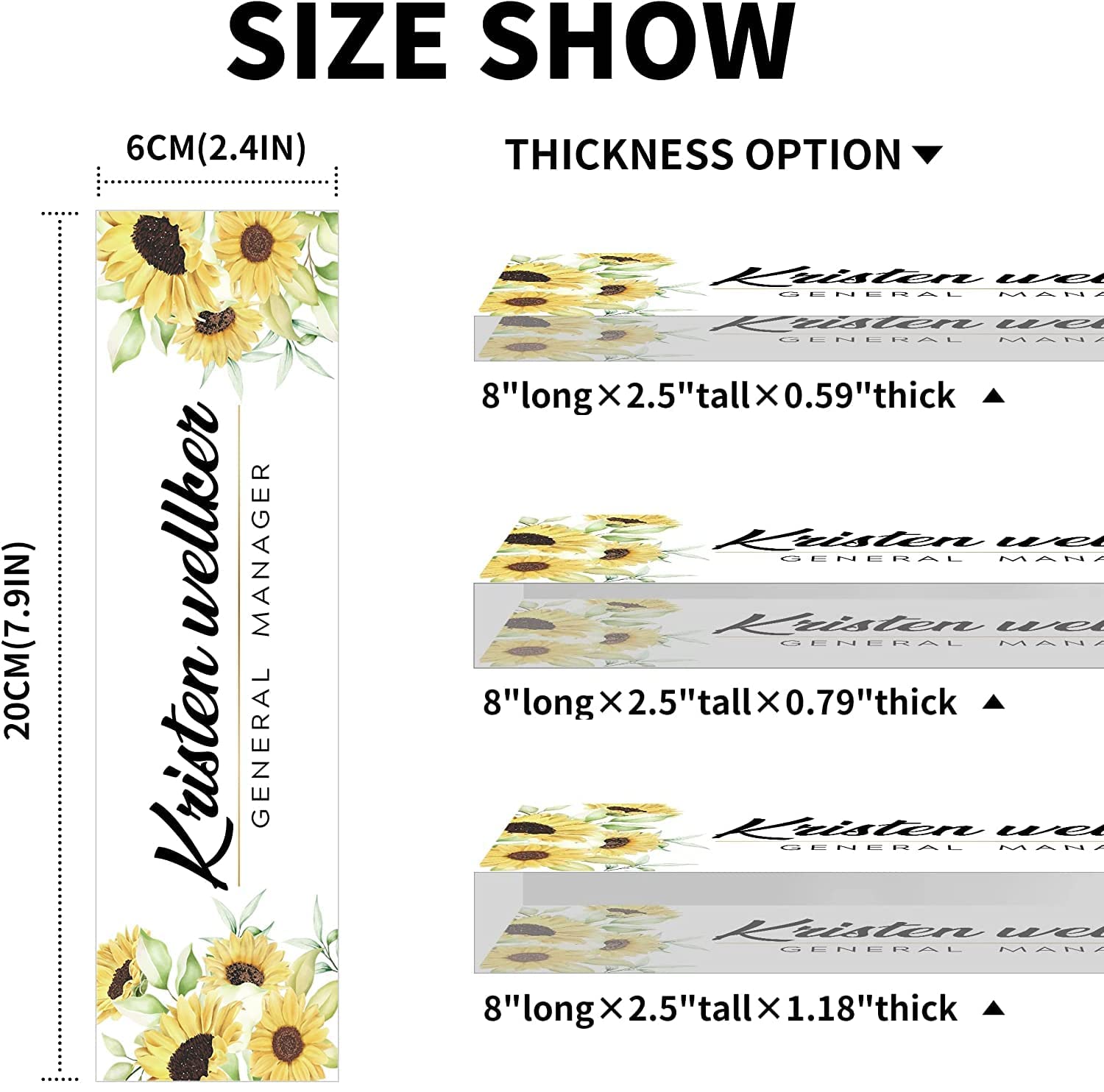 Custom Acrylic Name Plate for Desk - Personalized Office Name Sign for Coworkers, Boss, Employees & Teacher - Elegant Sunflower Design - Perfect for Office Decor, Desk Organization & Professional Gifts