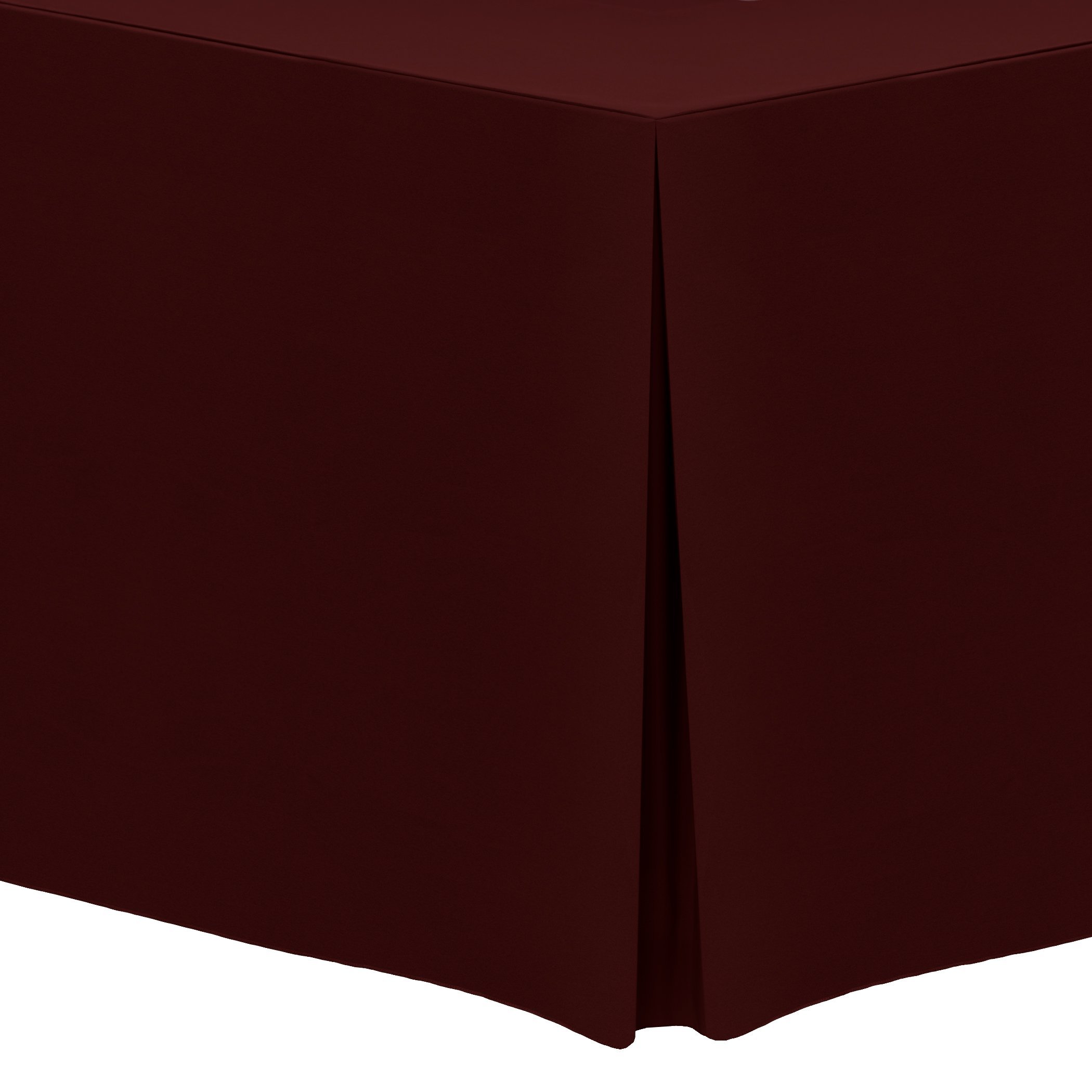 Premium 8 ft. Polyester Fitted Tablecloth - Burgundy Red - Fits 30x96 Inch Rectangular Tables (42