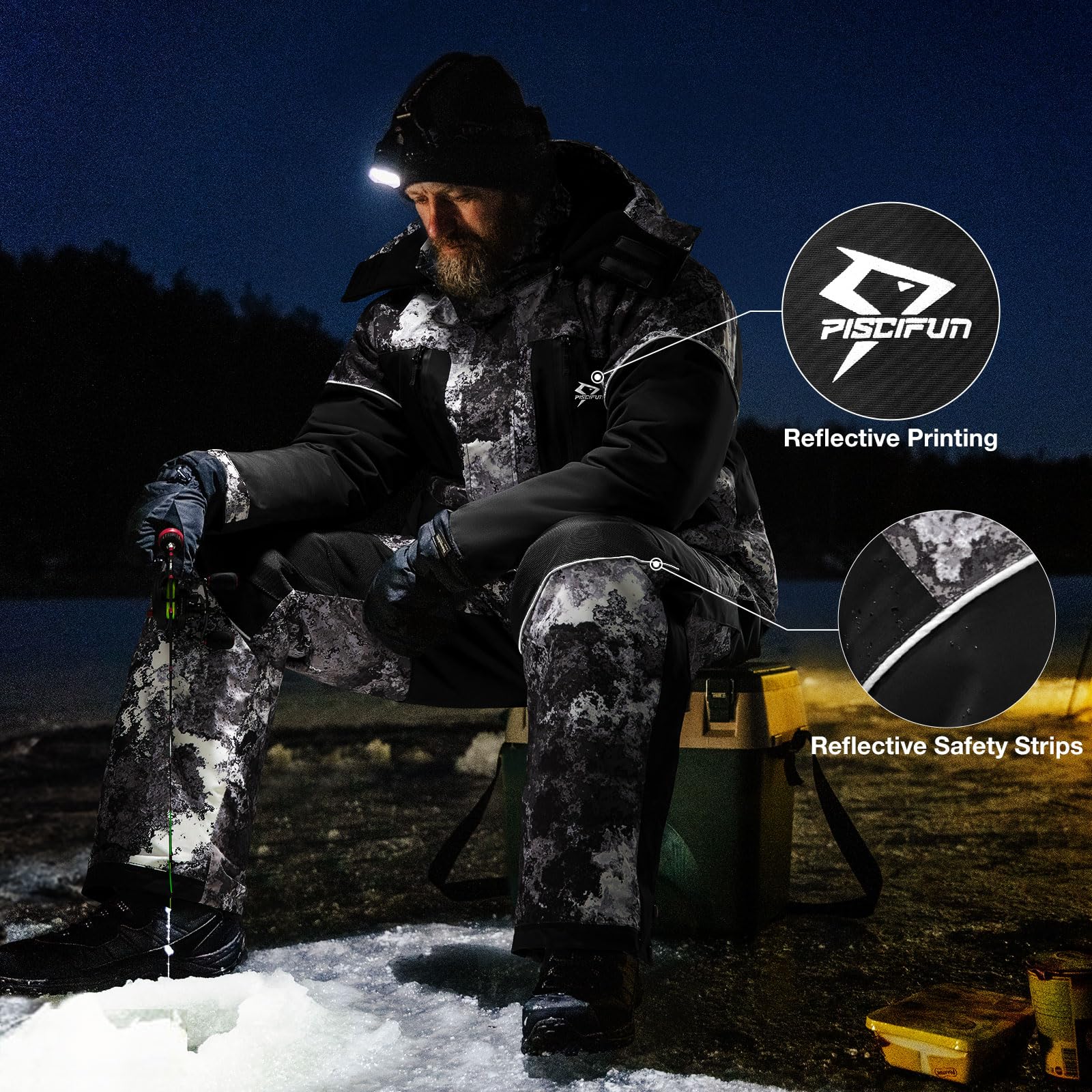 Piscifun Men's Insulated Floating Waterproof Ice Fishing Jacket - Winter Coat for Extreme Cold Weather - Ideal for Ice Fishing, Snowmobiling & Outdoor Winter Activities