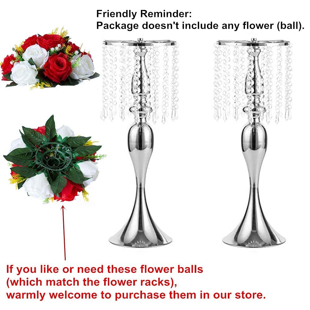 LANLONG Set of 2 Elegant Crystal Centerpieces - Silver Metal Flower Vase Stand for Wedding, Party, Reception - Perfect for Home Decor & Tabletop Display