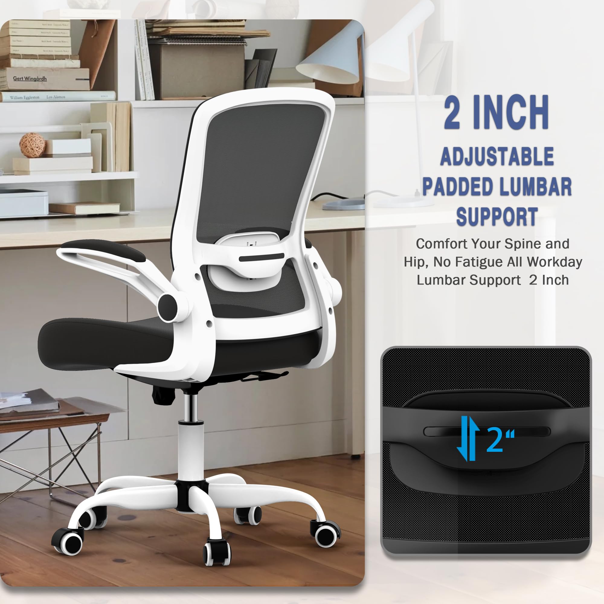 Ergonomic Office Chair with Adjustable Lumbar Support - High Back Mesh Computer Desk Chair with Flip-Up Armrests - BIFMA Certified Executive Task Chair for Home Office & Workspace - Perfect for Long Hours of Comfortable Sitting