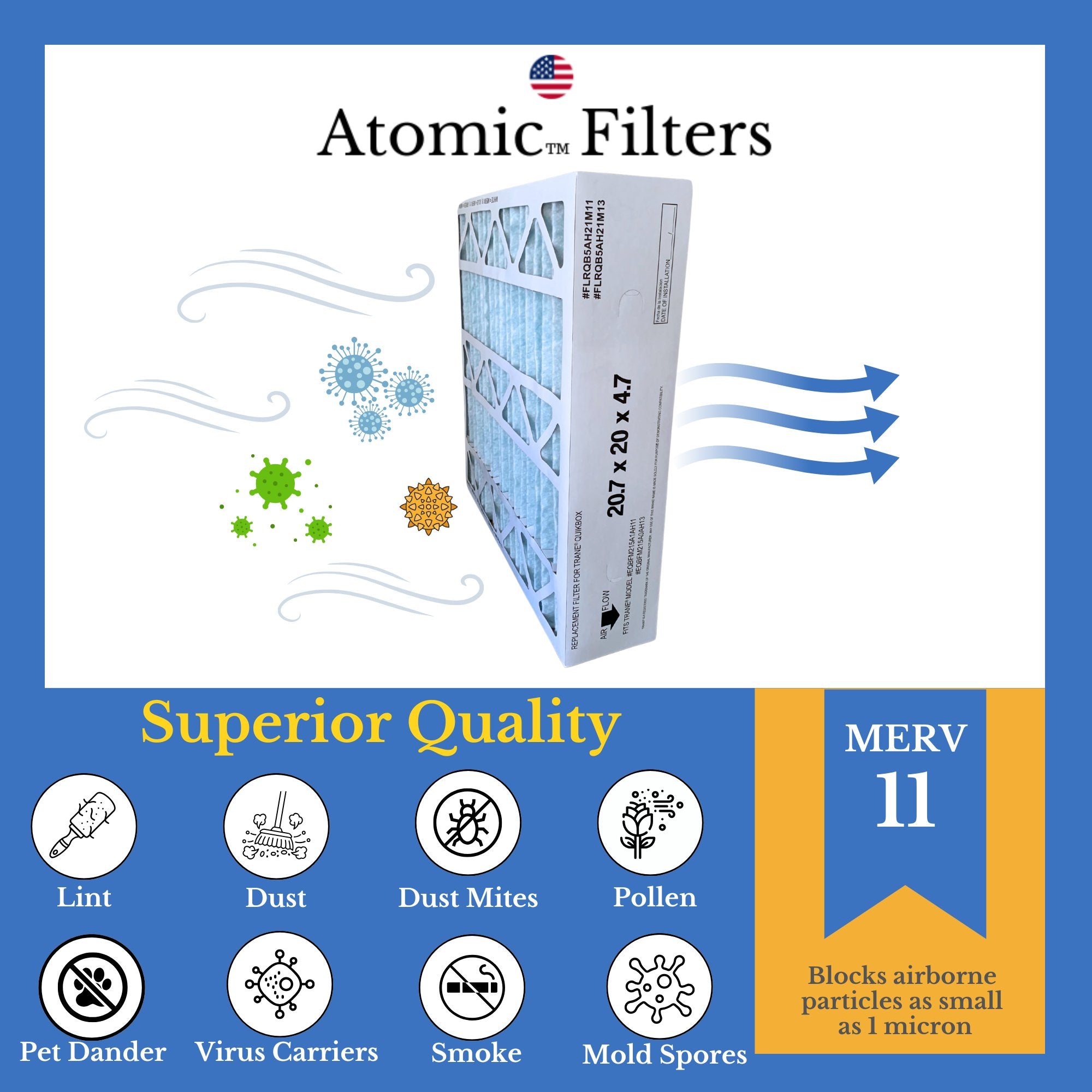 Trane FLRQB5AH21M11 Compatible Air Filter 20.7x20x4.7 MERV 11 - 2 Pack for Improved Indoor Air Quality in Homes & Offices