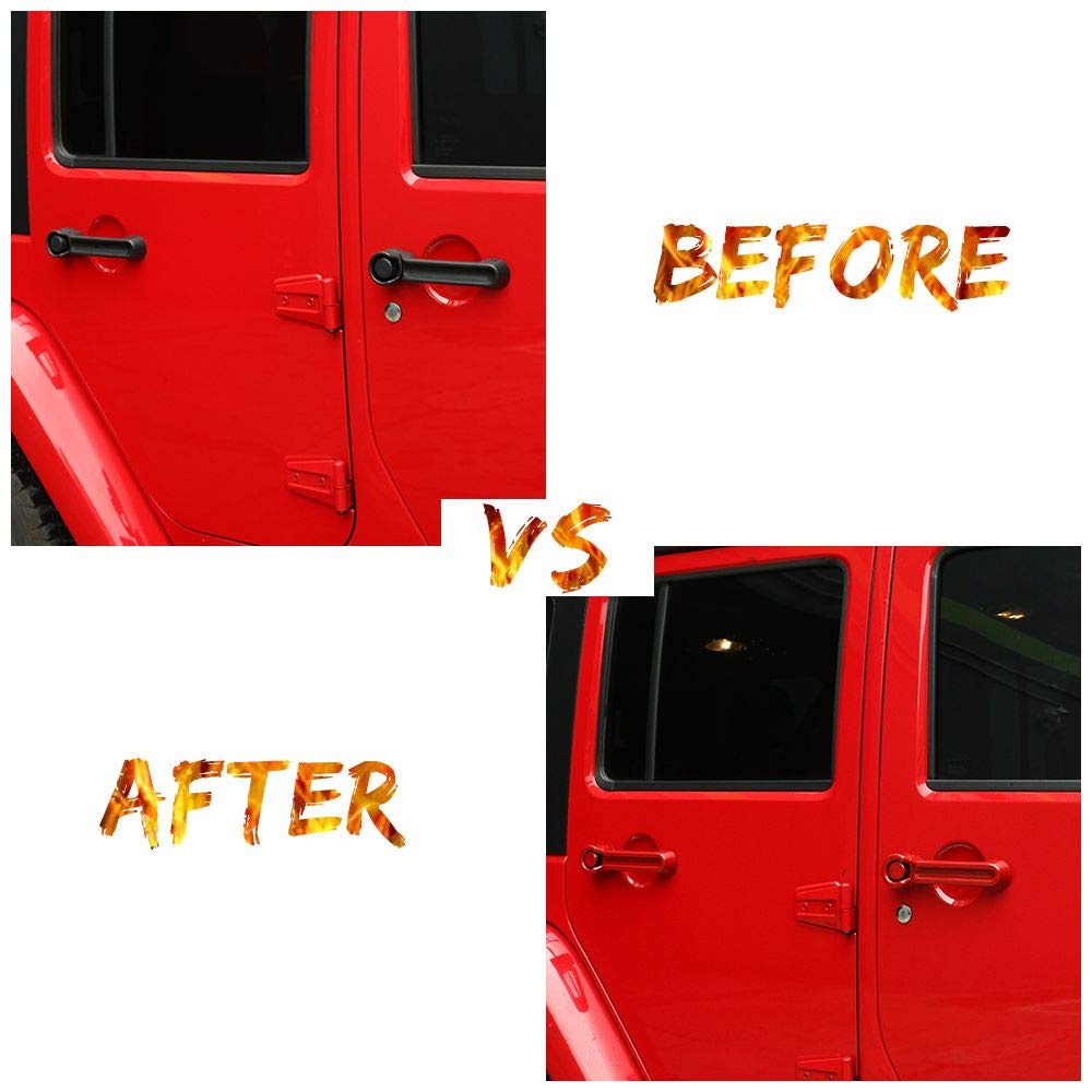 JeCar Car Door Handle Covers & Tailgate Handle Protectors - Exterior Accessories for 2007-2018 Jeep Wrangler JK/JKU, 2008-2012 Jeep Liberty, 2007-2011 Dodge Nitro (Red) - Durable Protection & Style Upgrade for Off-Road Adventures & Daily Driving