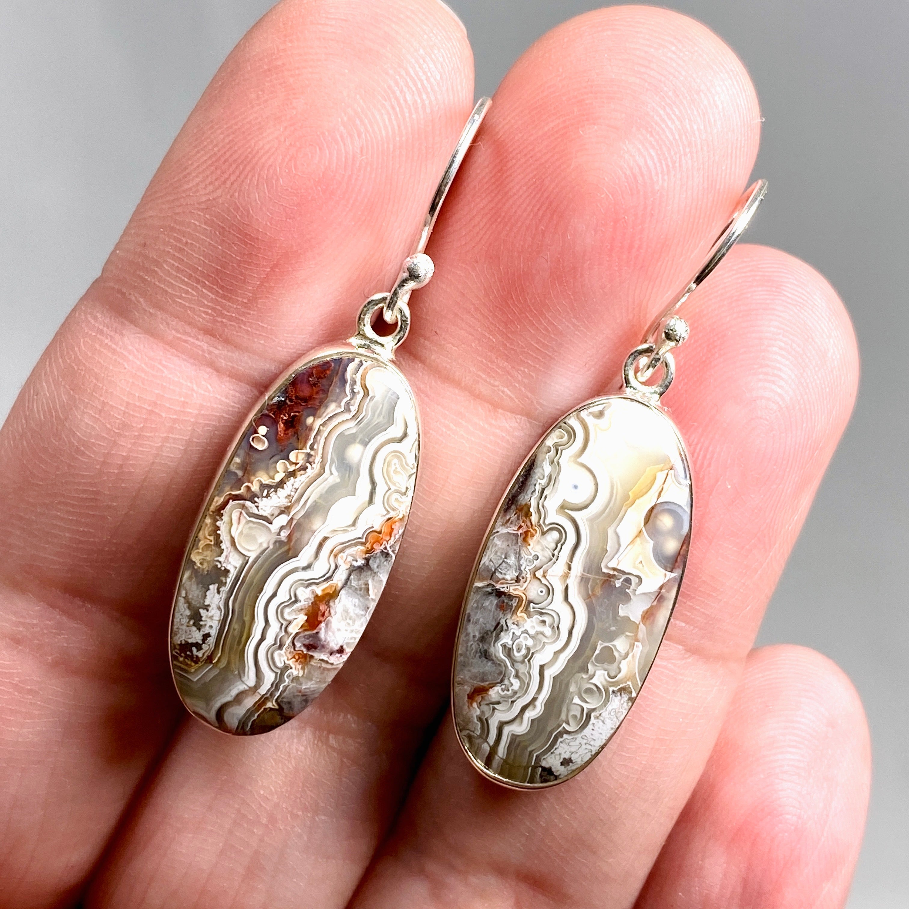 Exquisite Mexican Crazy Lace Agate Oval Earrings KEGJ1514 - Handmade Gemstone Jewelry for Women, Boho Chic Accessories for Party, Wedding & Everyday Wear