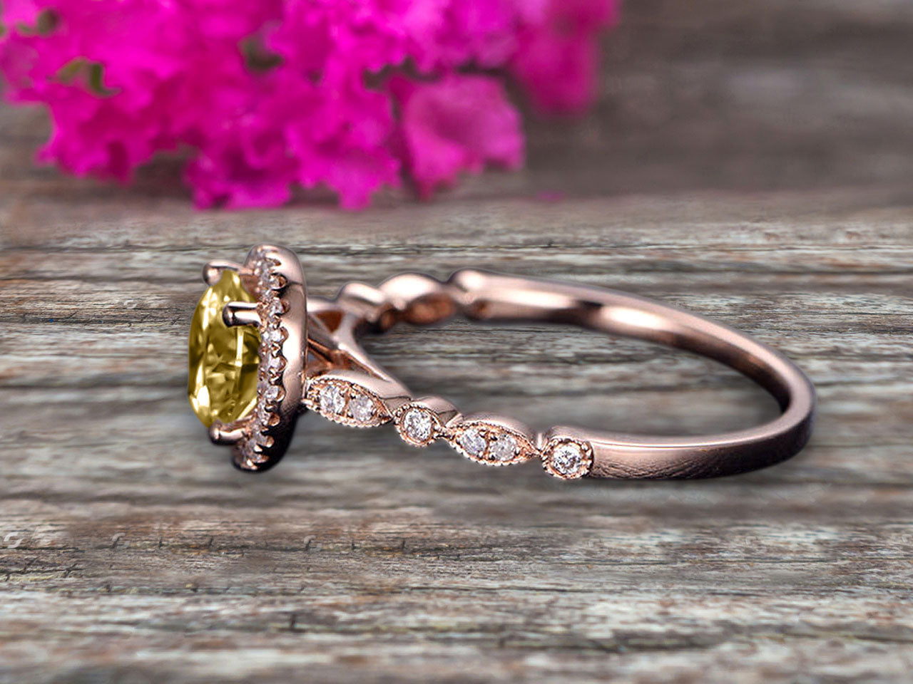 1.50 Carat Halo Champagne Diamond Moissanite Engagement Ring - Classic Vintage Art Deco Style in 10k Solid Rose Gold - Perfect for Proposals, Weddings & Anniversary Gifts