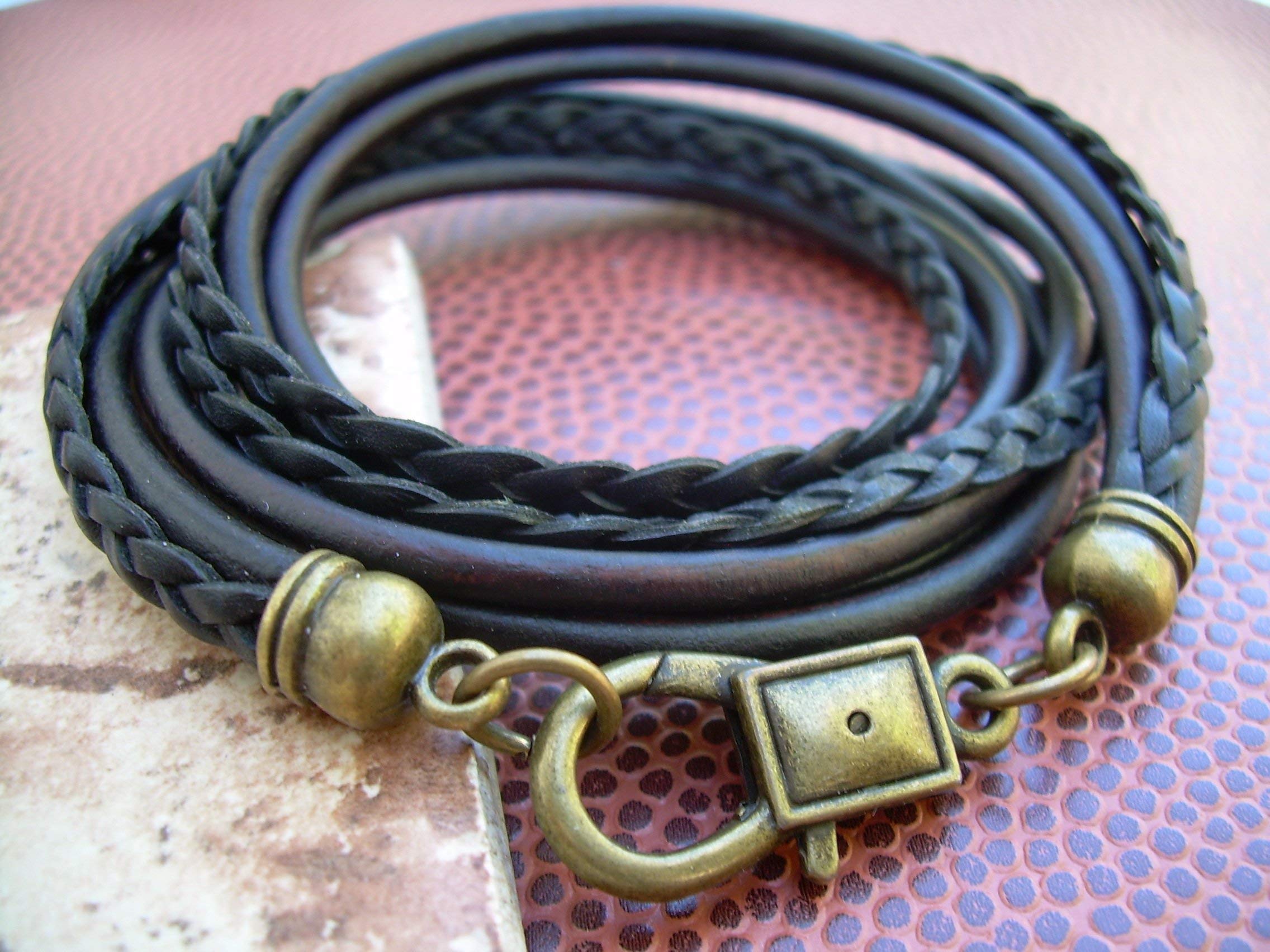 Handmade Leather Bracelet for Men & Women - Triple Wrap Triple Strand Design in Antique Bronze | Stylish Unisex Jewelry for Groomsmen, Gifts & Everyday Wear
