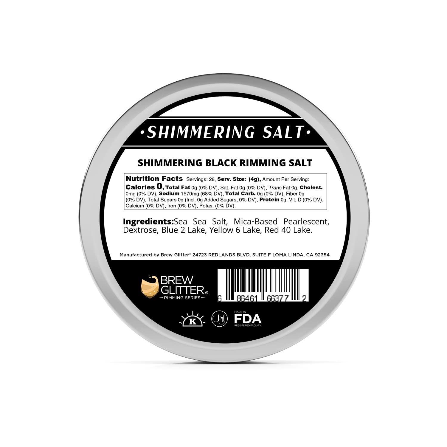 Edible Glitter for Cocktails - Shimmering Black Rimming Salt (4oz, 1x Bar Tin) | Brew Glitter Drink Garnish for Margaritas, Martinis & Beverages | Perfect for Parties, Bars & Home Mixology