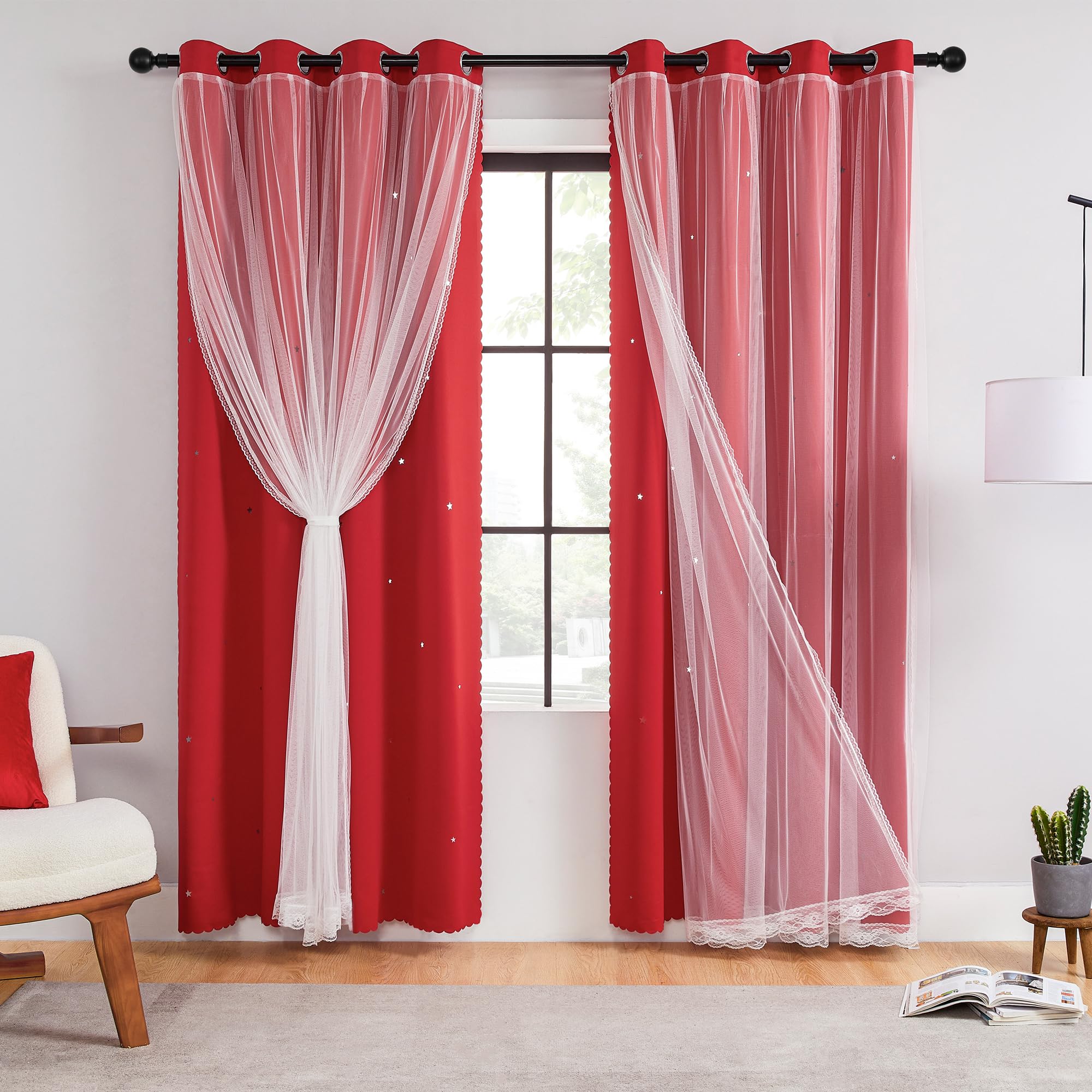 Blackout Curtains for Bedroom - Red & Black Unicorn Design, 2 Panels (34x84 inches) - Girls Room Decor, Kids Window Treatment for Better Sleep & Light Blocking