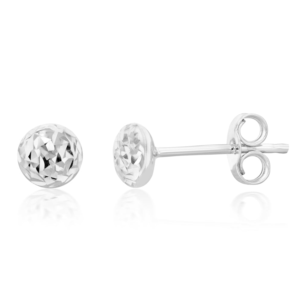 9ct White Gold Diamond Cut 4.5mm Stud Earrings for Women - Elegant Cubic Zirconia Stud Earrings for Everyday Wear, Gift Giving & Special Occasions