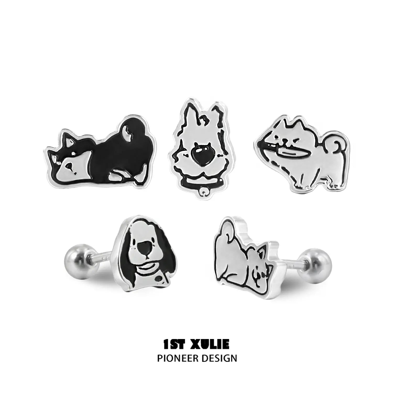 Graffiti Puppy S925 Sterling Silver Stud Earrings for Women - Cute Dog Design Hypoallergenic Jewelry Gift for Pet Lovers - Perfect for Casual Wear, Parties & Everyday Accessories