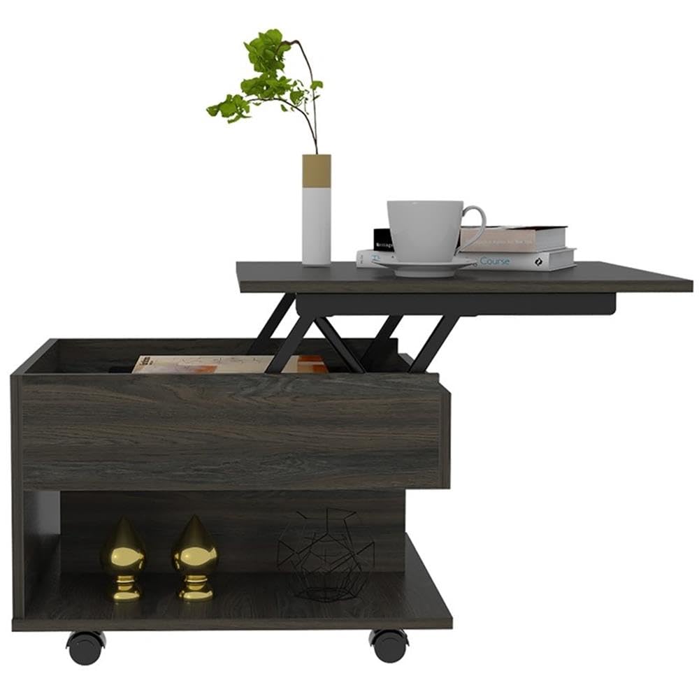 Pemberly Row Espresso Coffee Table with Wheels - Perfect for Living Room, Office, and Small Spaces