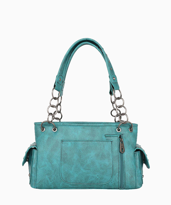 Montana West Whipstitch Studs Concealed Carry Satchel Purse - Stylish Women's Leather Crossbody Bag for Everyday Use, Travel & Work