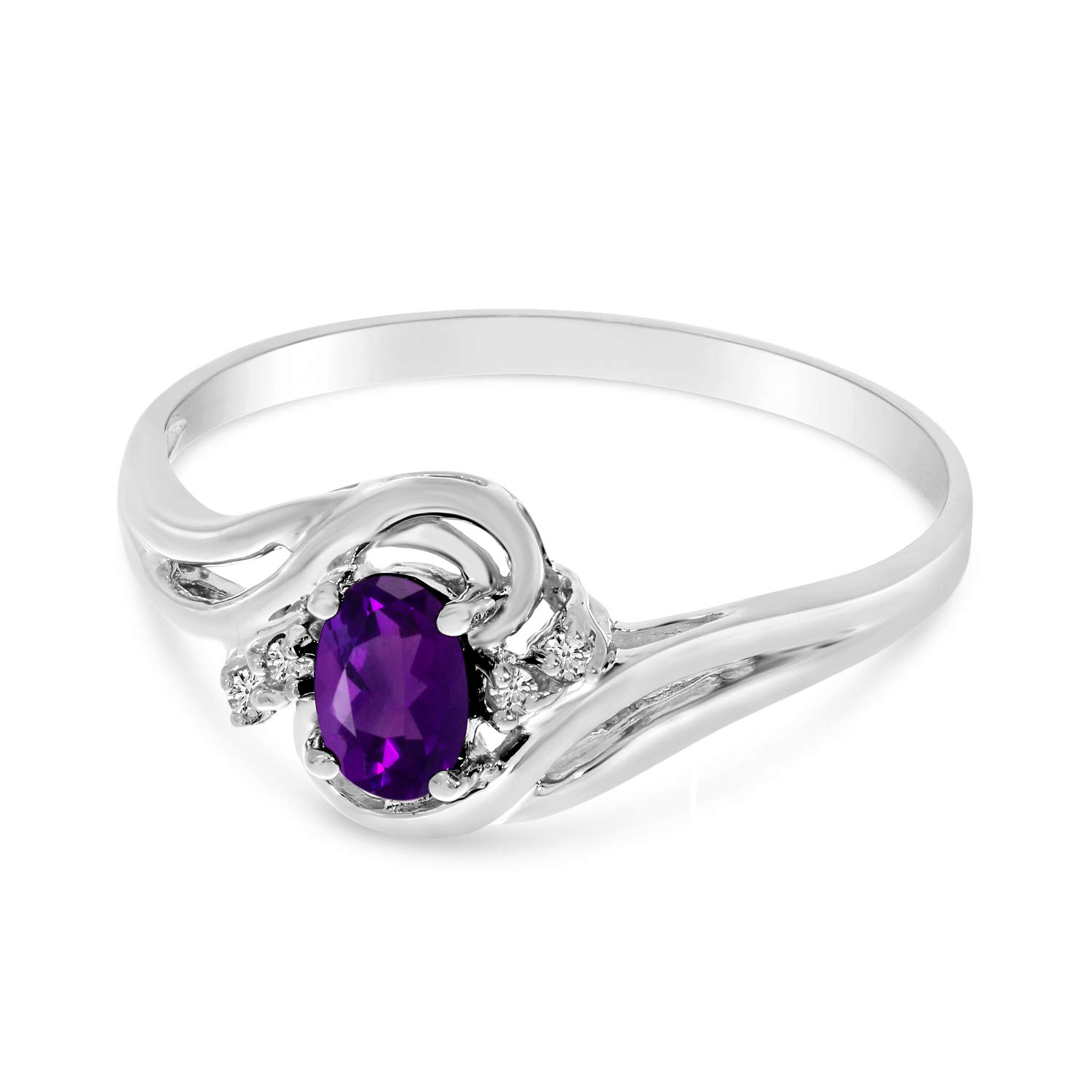 10K White Gold Oval Amethyst and Diamond Ring for Women - Elegant Purple Gemstone Engagement & Wedding Band - Perfect for Anniversary, Valentine's Day Gift