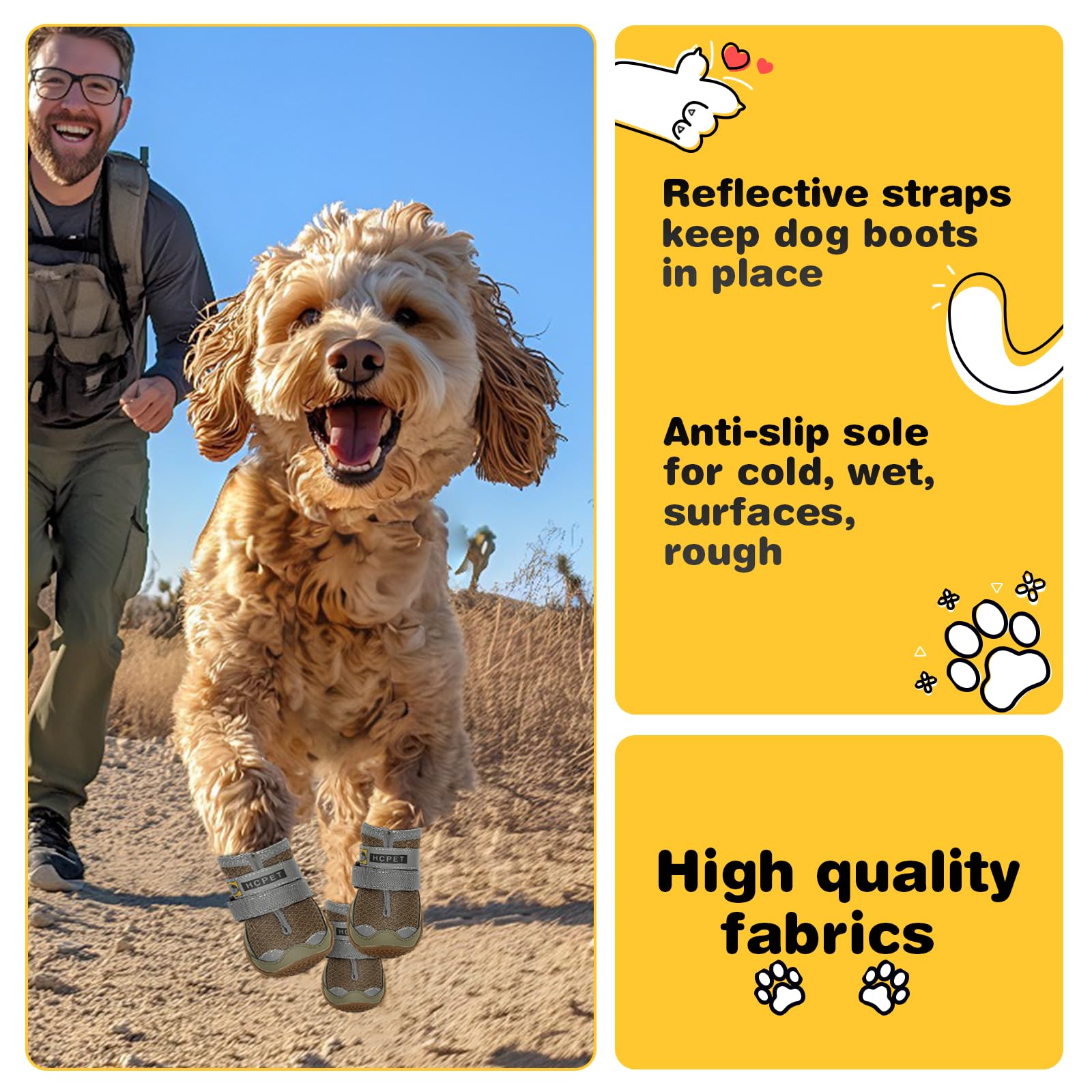 HCpet Breathable Anti-Slip Dog Boots - Paw Protectors for Large, Medium & Small Dogs | Reflective Straps for Hot Pavement, Winter Snow & Hiking | Army Green Size 3 | Perfect for Outdoor Adventures & Daily Walks