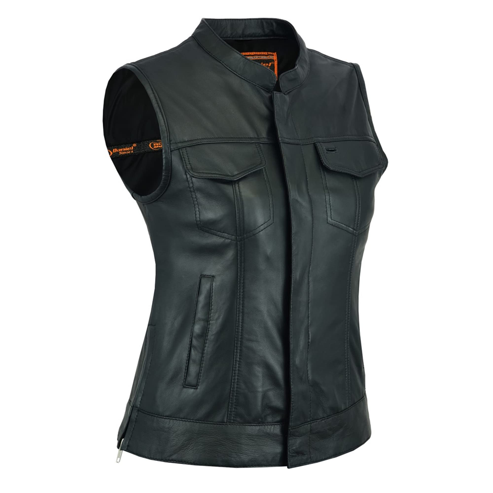 Daniel Smart Black Motorcycle Leather Vest for Women - Premium Cowhide Biker Vest with Concealed Armory Pockets | Perfect for Riding, Motorcycle Clubs & Outdoor Adventures