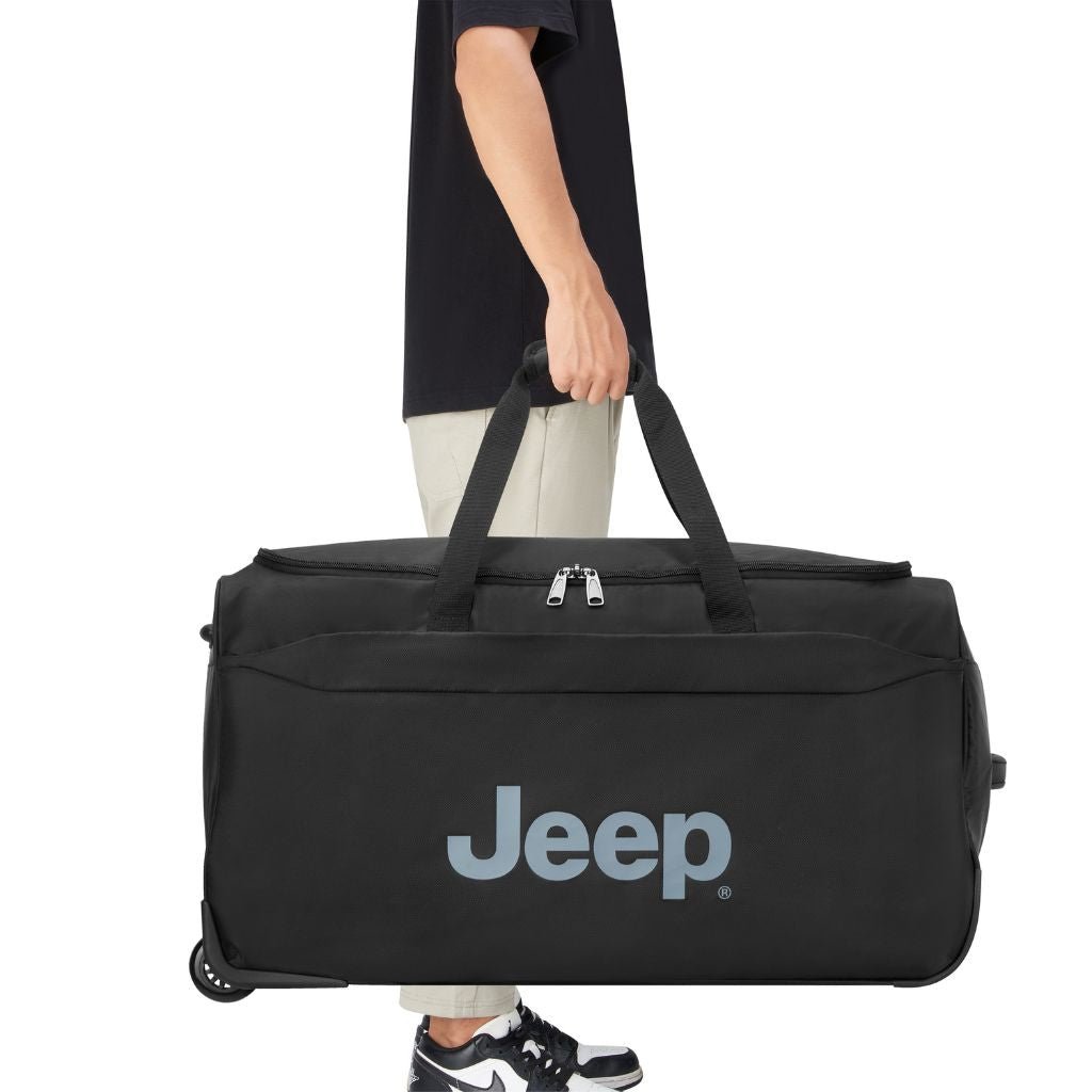 Jeep 73cm Duel Wheel Lightweight Medium Duffle Bag - Black | Water-Resistant Travel & Gym Bag for Men & Women | Perfect for Camping, Sports & Weekend Getaways