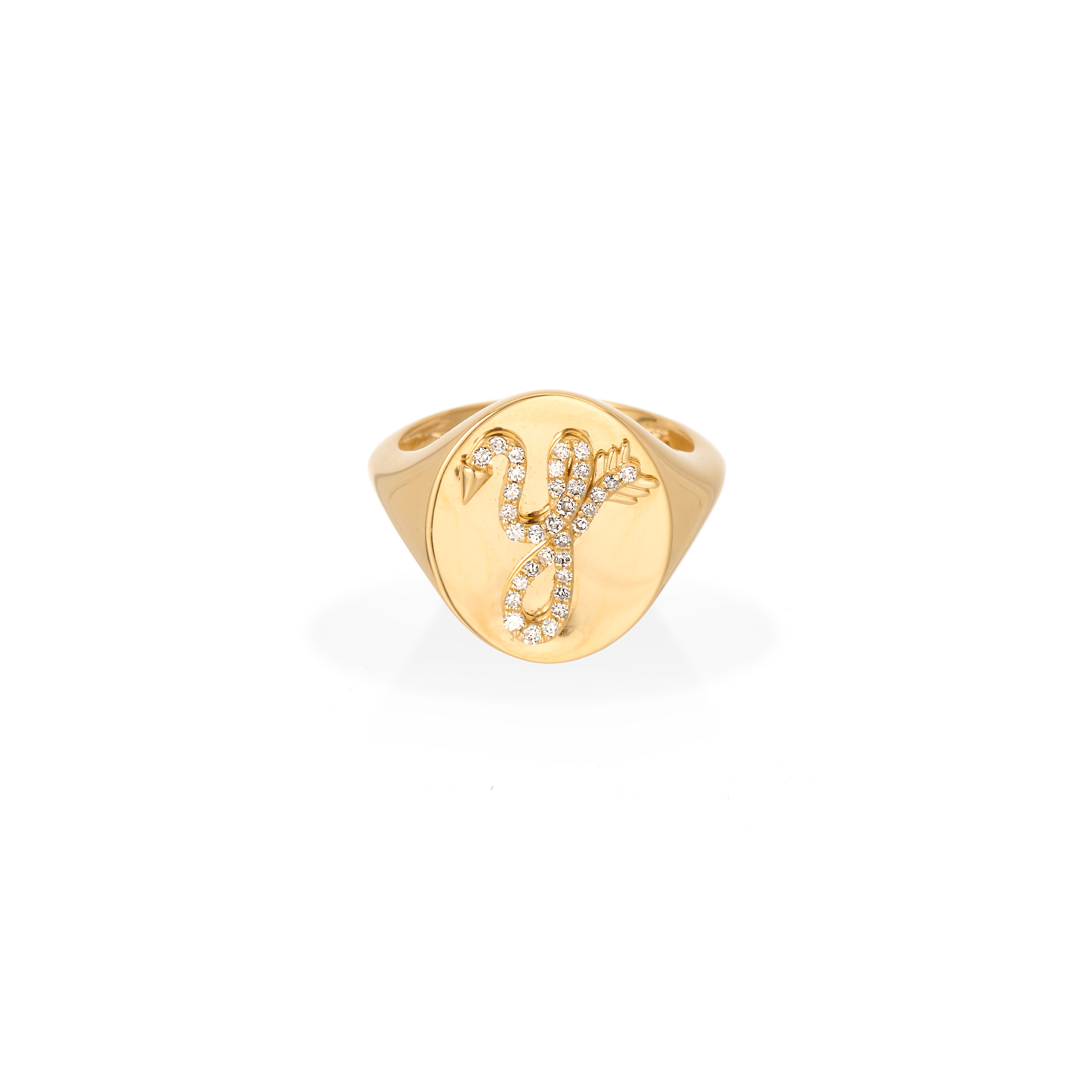 Diamond Arrow Initial Signet Ring for Men - Personalized Engraved Letter Ring - Perfect for Gifts, Weddings & Everyday Style