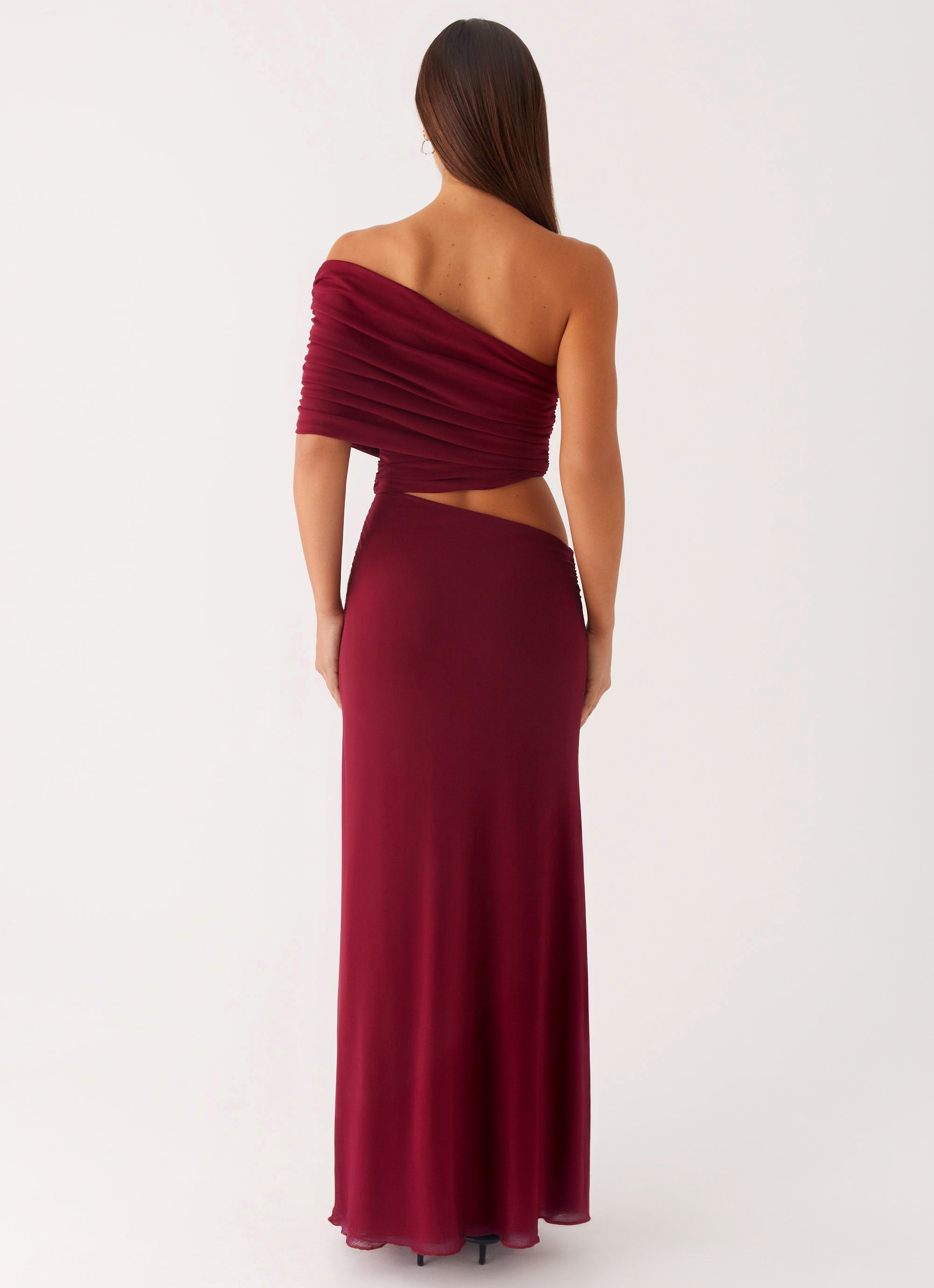 Gillian Women's Maxi Dress - Elegant Long Sleeve Flowy Boho Dress in Maroon for Casual Wear, Parties & Special Occasions