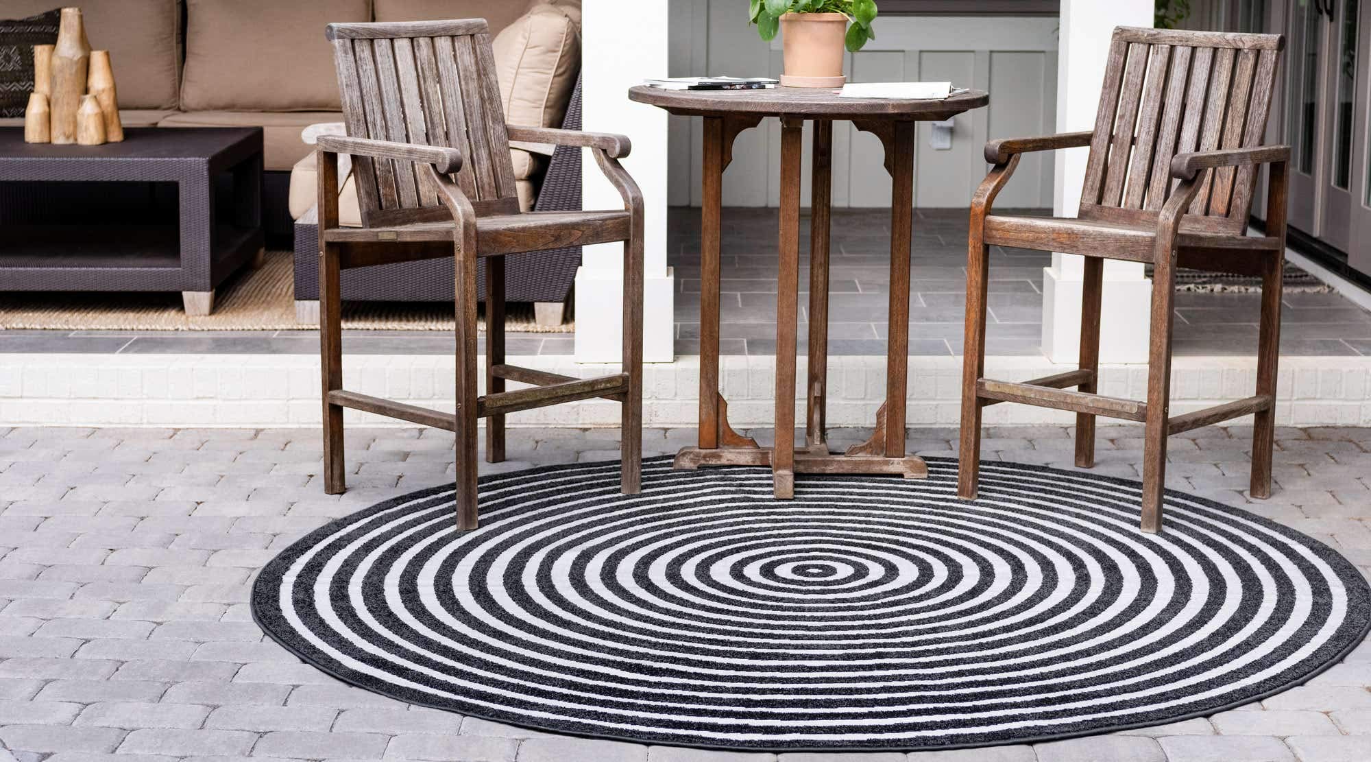 Sabrina Soto Outdoor Collection Prescott 8x8 ft Area Rug - Waterproof & Fade-Resistant Black/Gray Indoor Outdoor Rug for Patio, Deck, Garden, and Poolside
