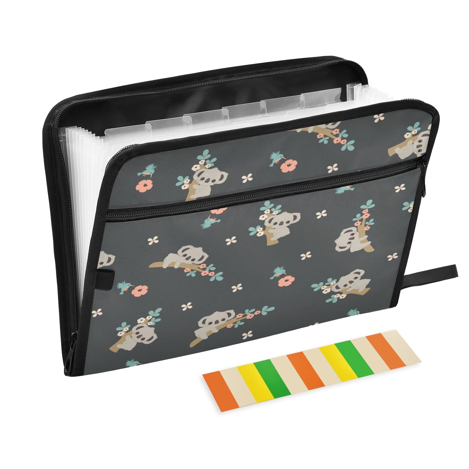 ALAZA Cartoon Koala Floral Cherry Blossom 13-Pocket Expanding File Folder with Labels - Accordion Organizer for Letter & A4 Documents - Perfect for Office, School & Student Use