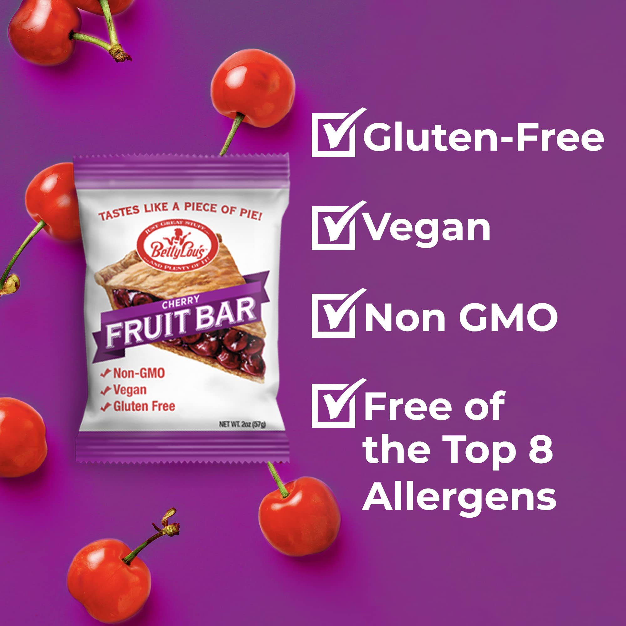 Betty Lou's Gluten Free Vegan Non GMO Fruit Bars Bundle - Blueberry & Cherry Flavors, 2 oz Each (24 Pack) | Healthy Snacks for On-the-Go, Lunch Boxes, Hiking & Office Breaks
