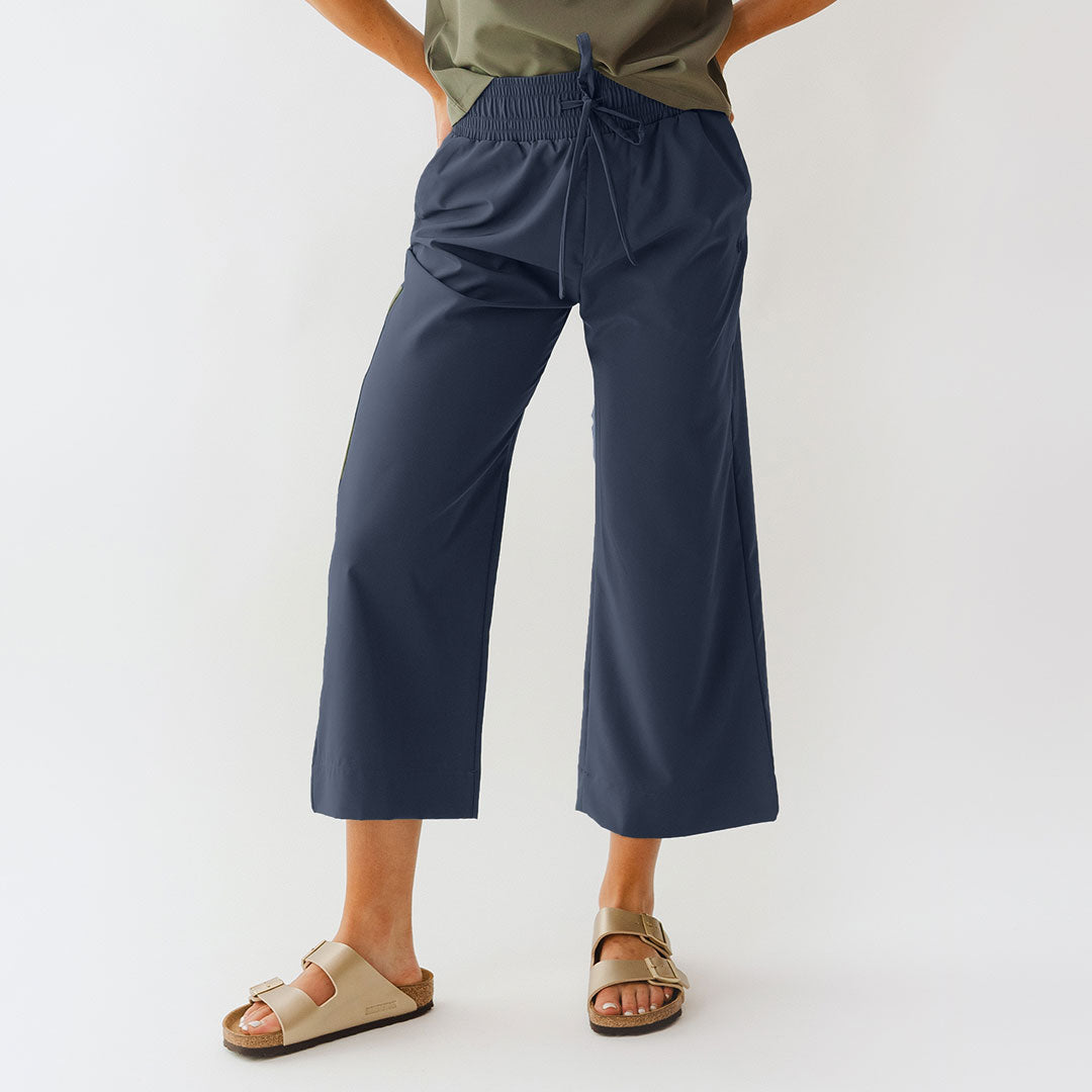 Audrey Wide Leg Pants for Women - True Blue High Waisted Flowy Trousers | Perfect for Office, Casual Wear & Travel