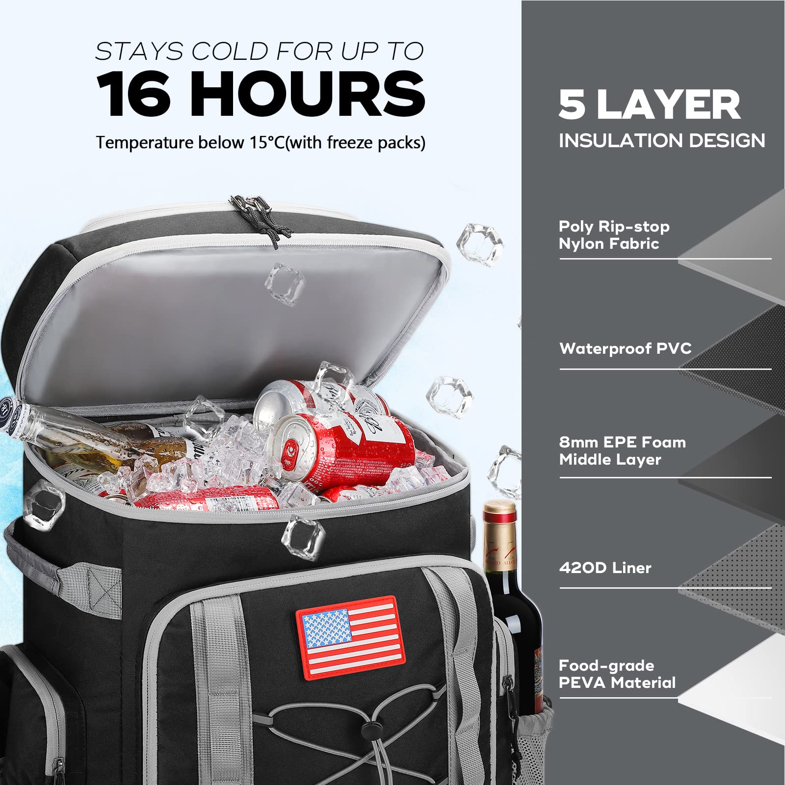 **Maelstrom 50 Can Insulated Cooler Backpack - Leakproof, Waterproof & Lightweight Soft Cooler Bag for Beach, Picnic, Camping & Outdoor Activities - Large Capacity Lunch Backpack for Men & Women**