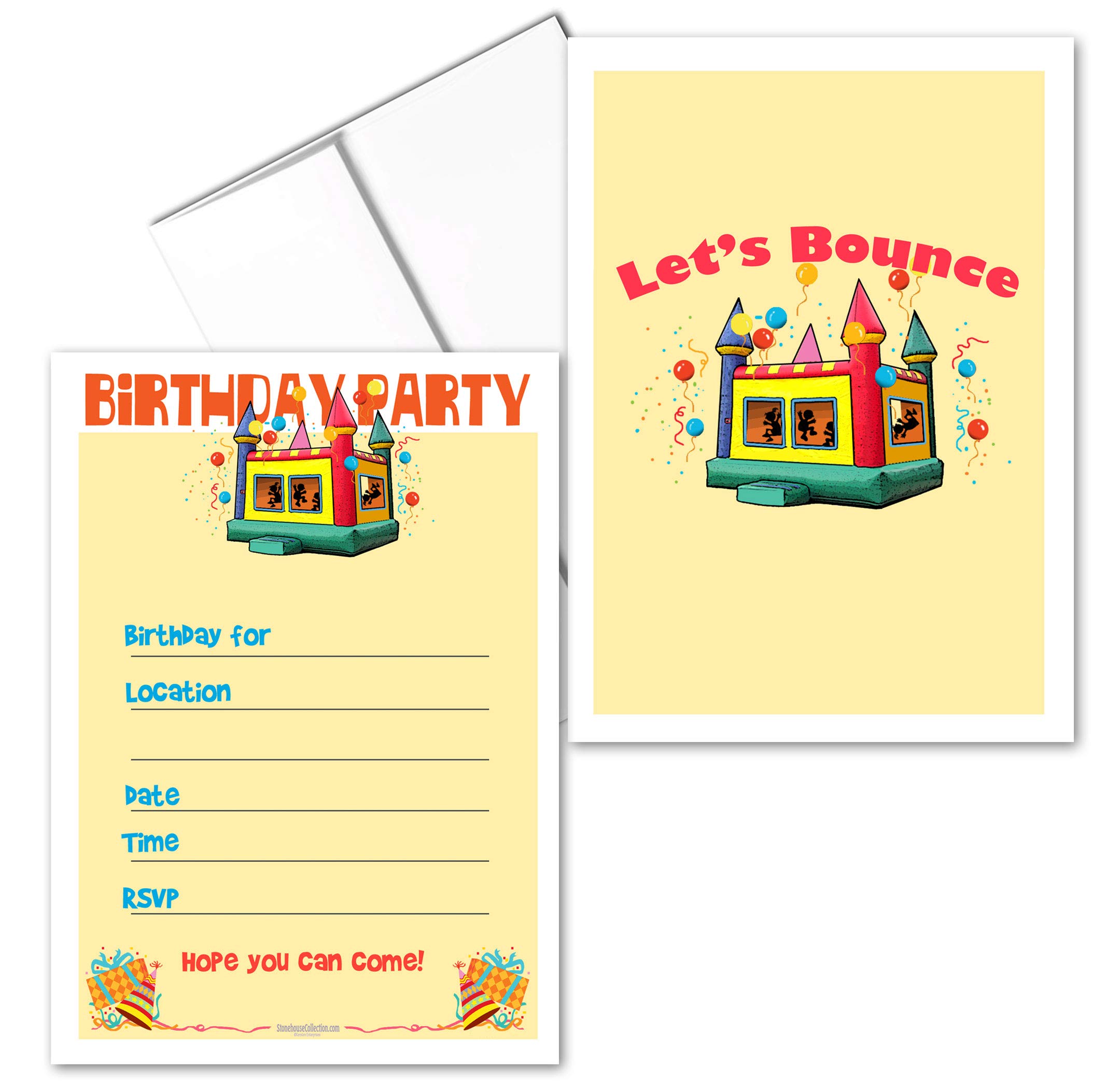 Stonehouse Collection - Bounce House Birthday Party Invitations Set of 25 with Envelopes | Fun Kids Birthday Party Supplies for Bounce House Theme Celebrations