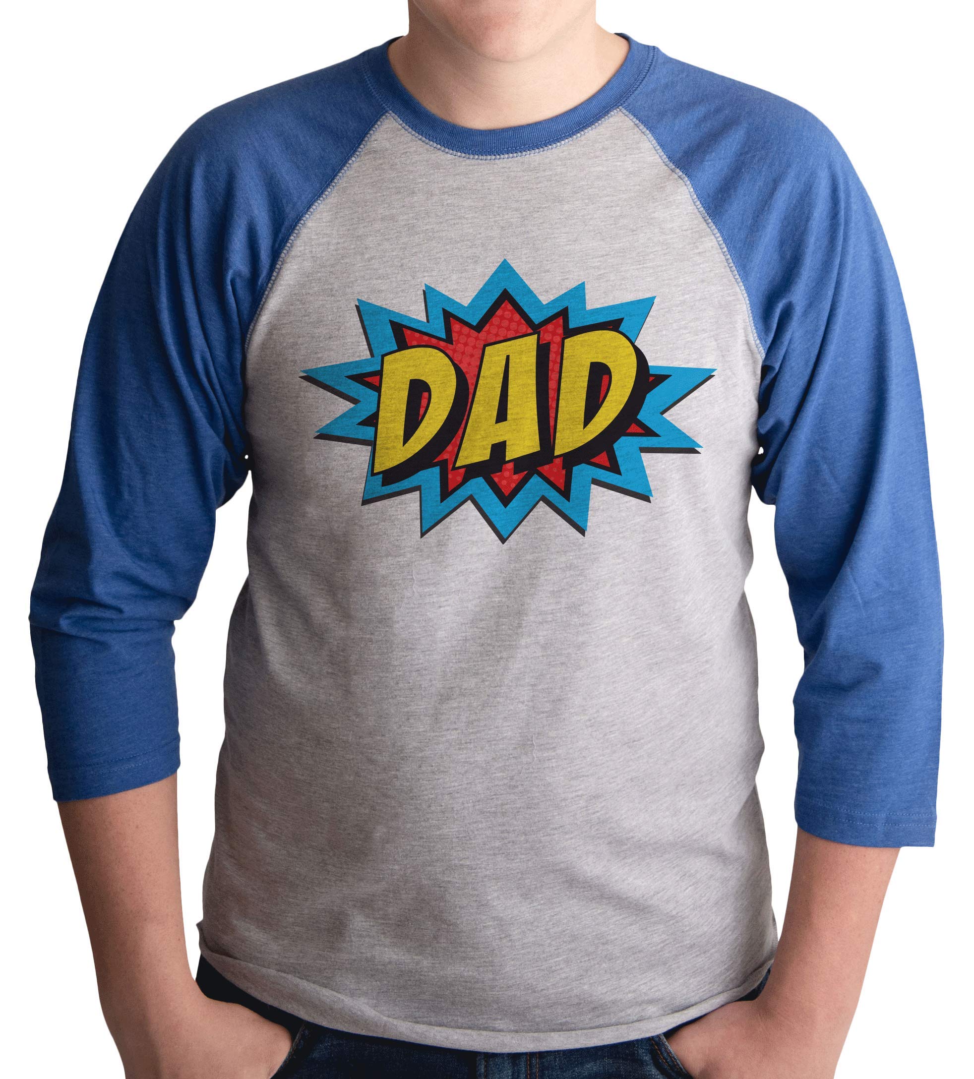 7 ate 9 Apparel Men's Superhero Dad T-Shirt - Comfortable Raglan Sleeve Graphic Tee for Father's Day Gifts & Casual Wear