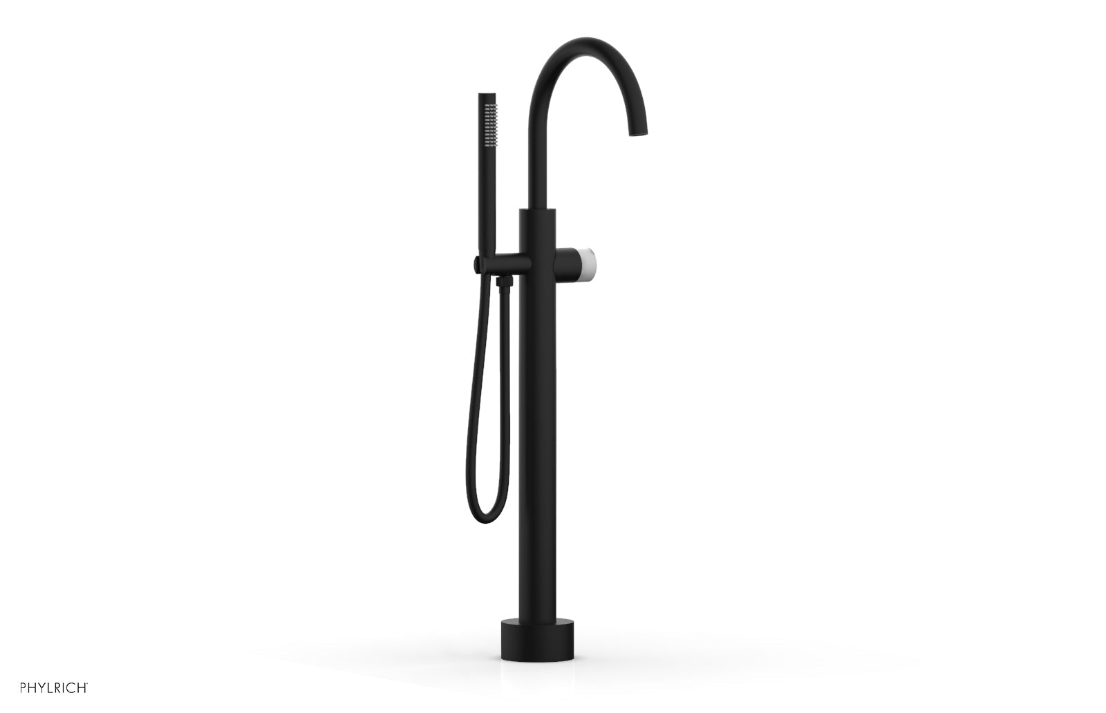 BASIC II Low Floor Mount Tub Filler with White Marble Handle & Hand Shower - 230 47 03 | Modern Bathroom Faucet for Luxury Spa Experience