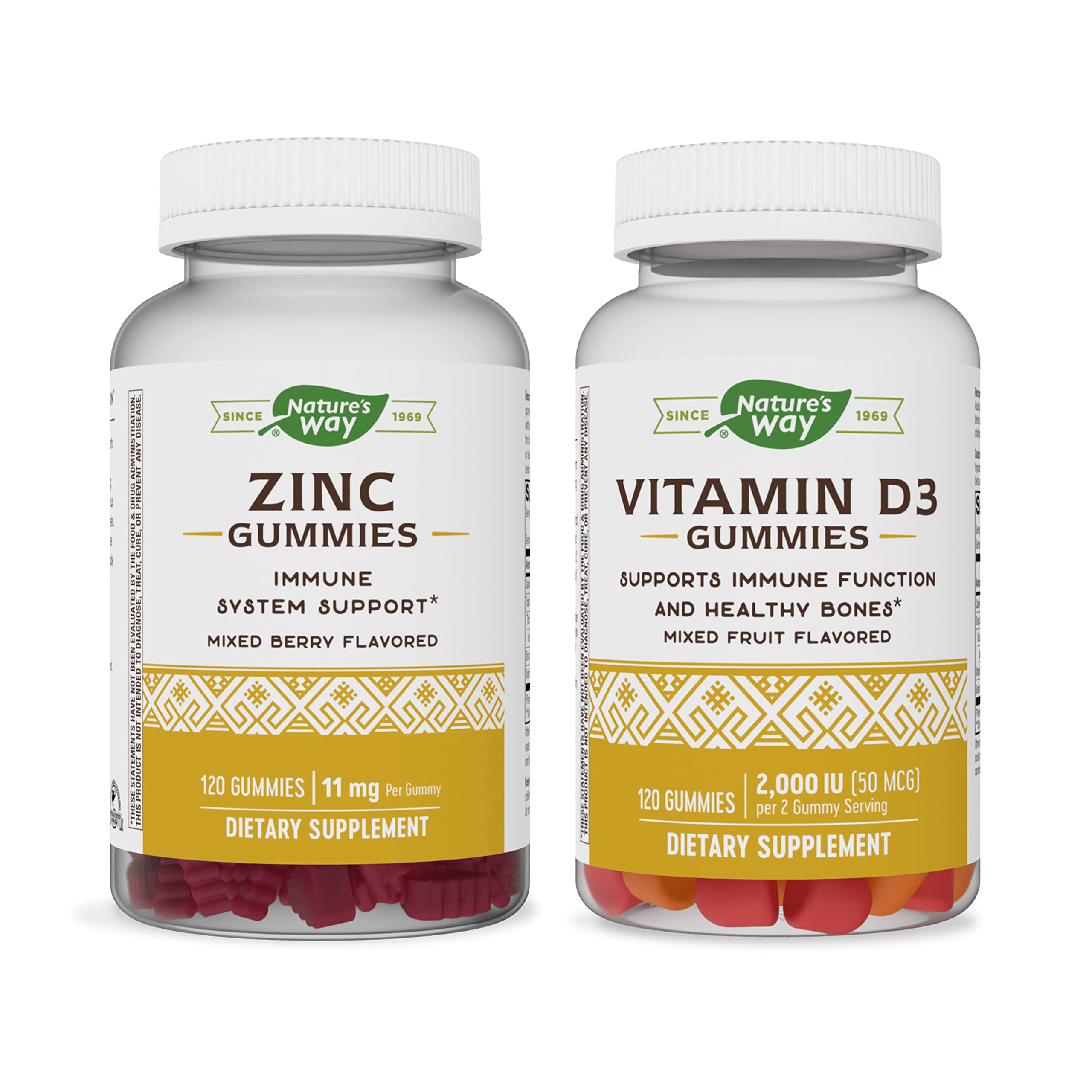 Nature's Way Immune Support Gummies Bundle - Zinc & Vitamin D3 Gummies for Immune System Boost, Delicious Mixed Berry & Fruit Flavors, 120 Count (2-Pack) - Great for Daily Wellness & Cold Season Defense