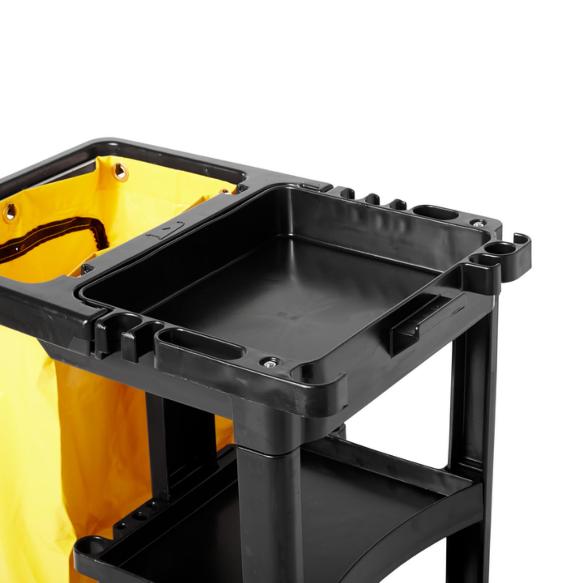 Rubbermaid Commercial 3-Shelf Cleaning Cart with Wheels & Zippered Yellow Vinyl Bag - Heavy Duty Janitorial Cart for Office, School, Business - Ideal for Mopping, Dusting & Organizing Cleaning Supplies