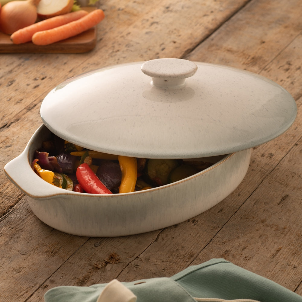 Belleek Living Tivoli Oval Lidded Baker - Ceramic Casserole Dish with Lid, Oven Safe Stoneware for Baking, Roasting & Serving - Perfect for Casseroles, Pies & Family Dinners