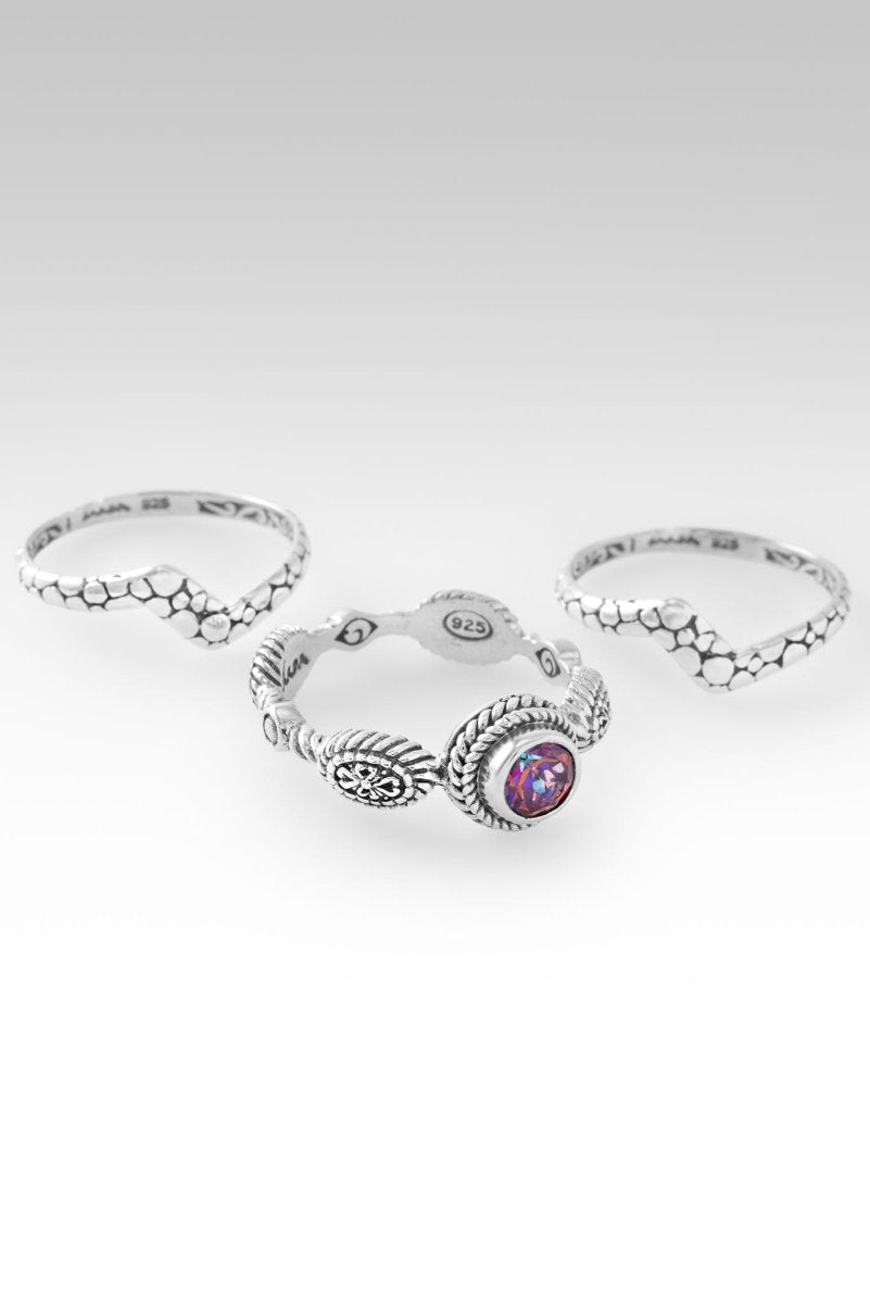 Live in Peace Ring Set of 3™ in Rascal Pink™ Mystic Topaz - Stackable Boho Rings for Women, Dainty Jewelry Gift for Her - Perfect for Everyday Wear, Layering & Special Occasions