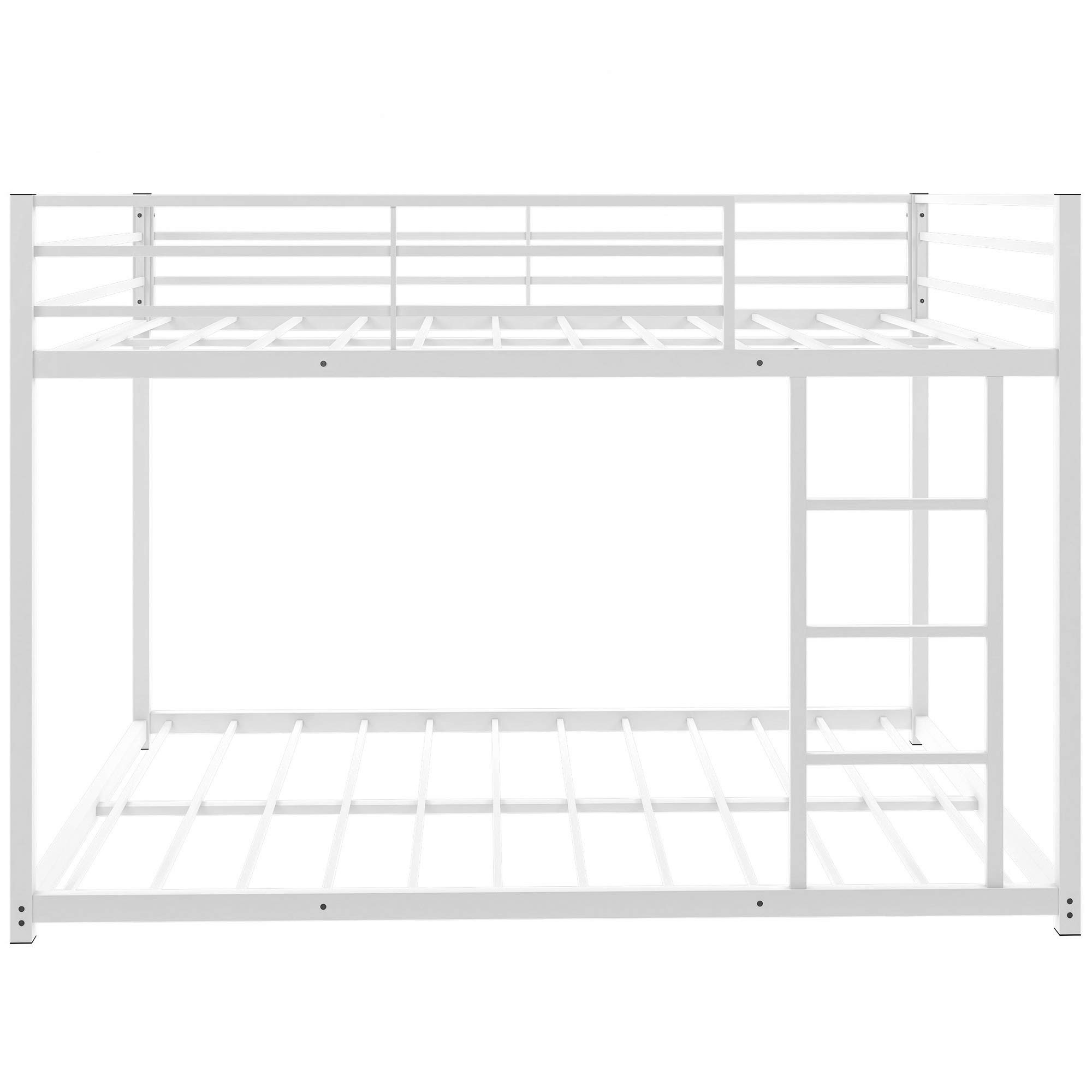 Sturdy Metal Bunk Bed Frame with Safety Rails & Flat Ladder - Full Size Low Profile Bunk Bed for Kids, Teens & Adults - No Box Spring Needed (White) - Perfect for Dorm Rooms, Kids' Bedrooms & Space-Saving Home Solutions