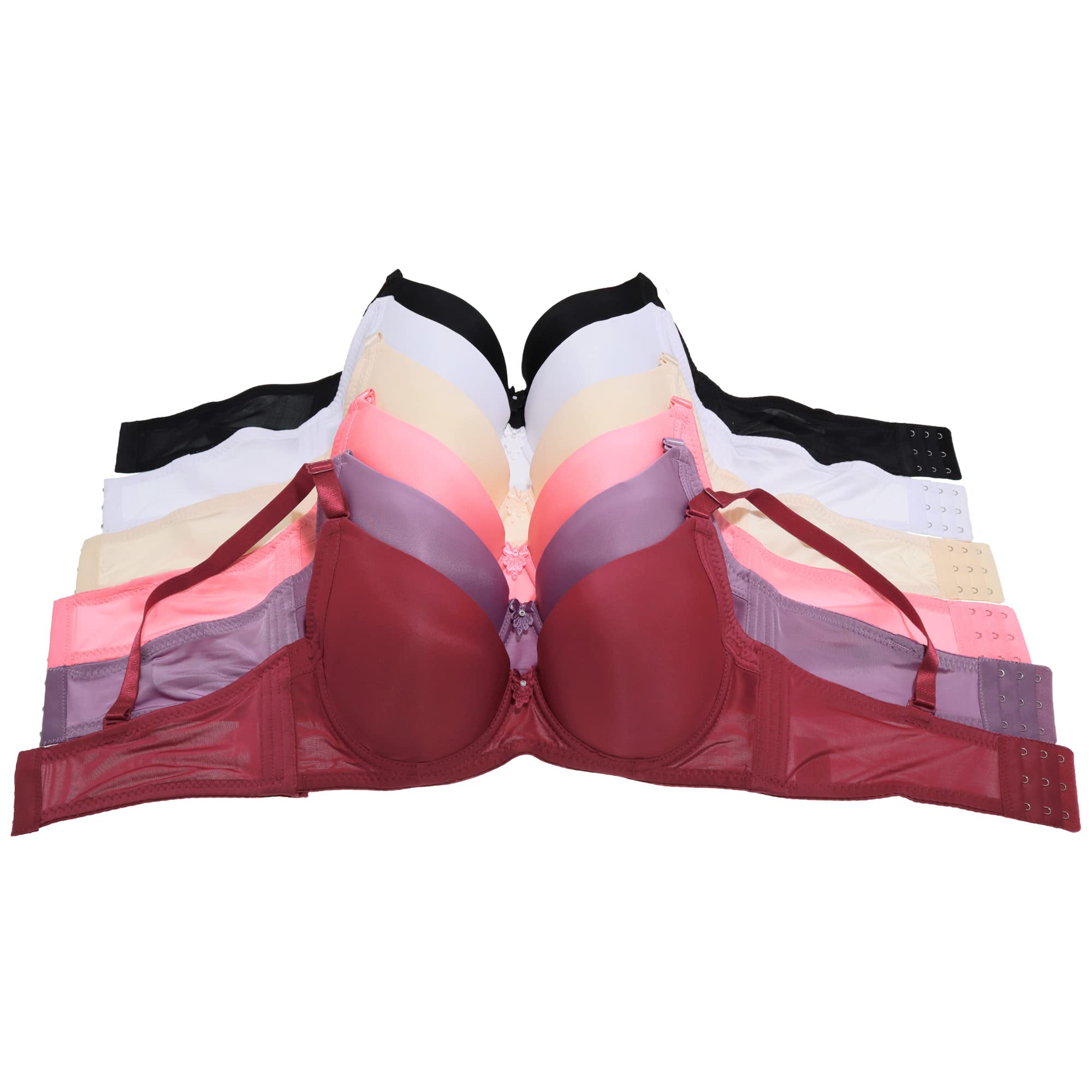 Angelina Women's Wired Padded T-Shirt Bras 6-Pack - Comfortable Support with Wide Wings for Everyday Wear & Workout