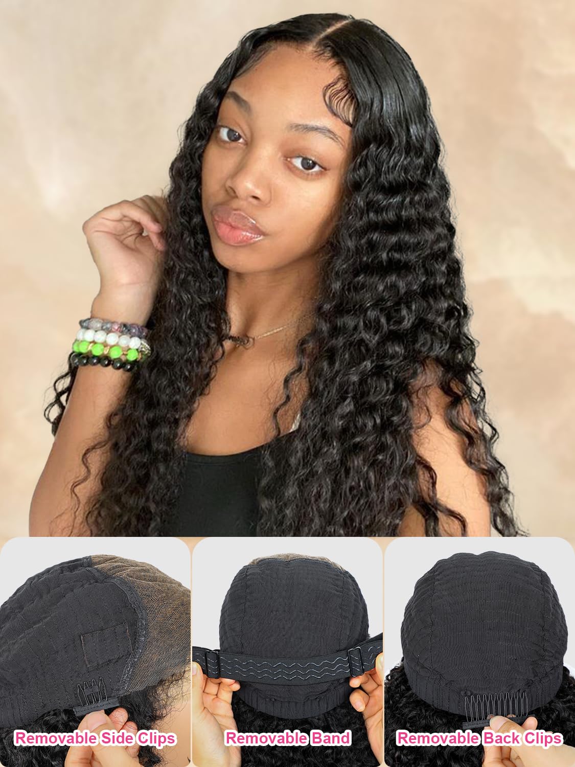 ORIGINAL QUEEN 24Inch Glueless Human Hair Wigs - 7x5 Lace Front Deep Wave Curly Wigs for Women | Pre Plucked & Pre Cut | Wear & Go | Perfect for Daily Wear, Parties & Special Occasions